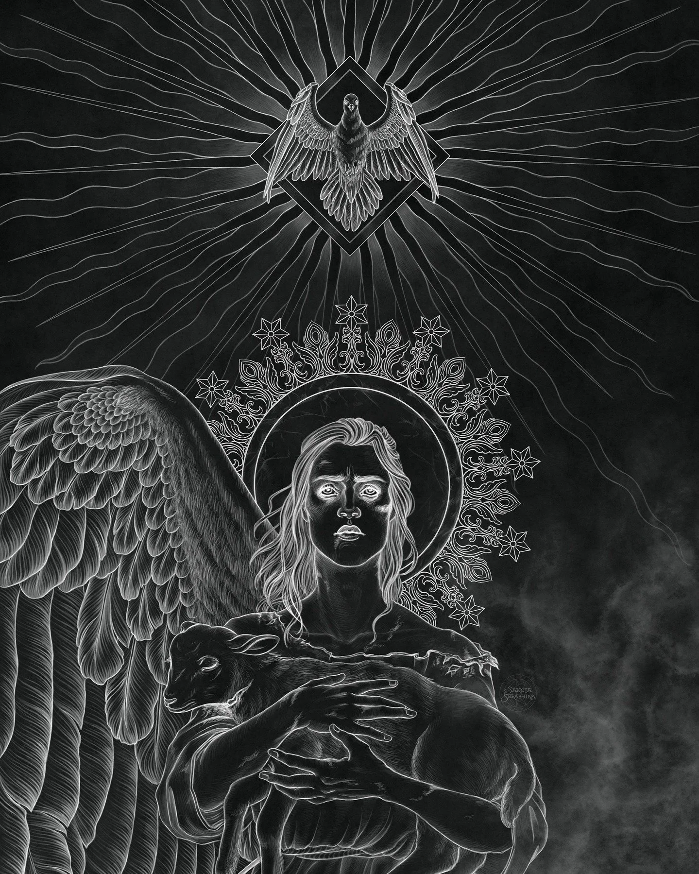 ANGELTOBER 2025 - Day 20: Slain Lamb 🩸🐑🕊 swipe for Biblical horror 
(also cw for dead animals)

&ldquo;A radiant dove and a lamb who was looking at it with pleading, mournful, large blue eyes&mdash;a creature so curious and flawed by fear.&rdquo;
