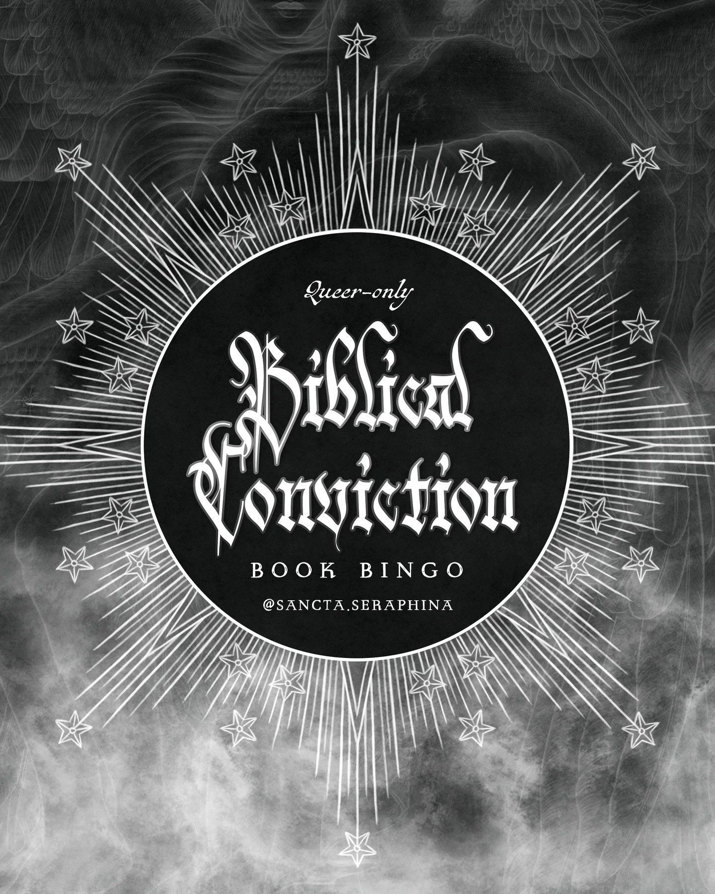 BIBLICAL CONVICTION BOOK BINGO
*Story templates will be on my profile!*

Well, I was GOING to make a book rec list, but I ended up with this instead&mdash;and yes, it is (spitefully) queer-only.

I made two versions: an easy one and a more difficult 