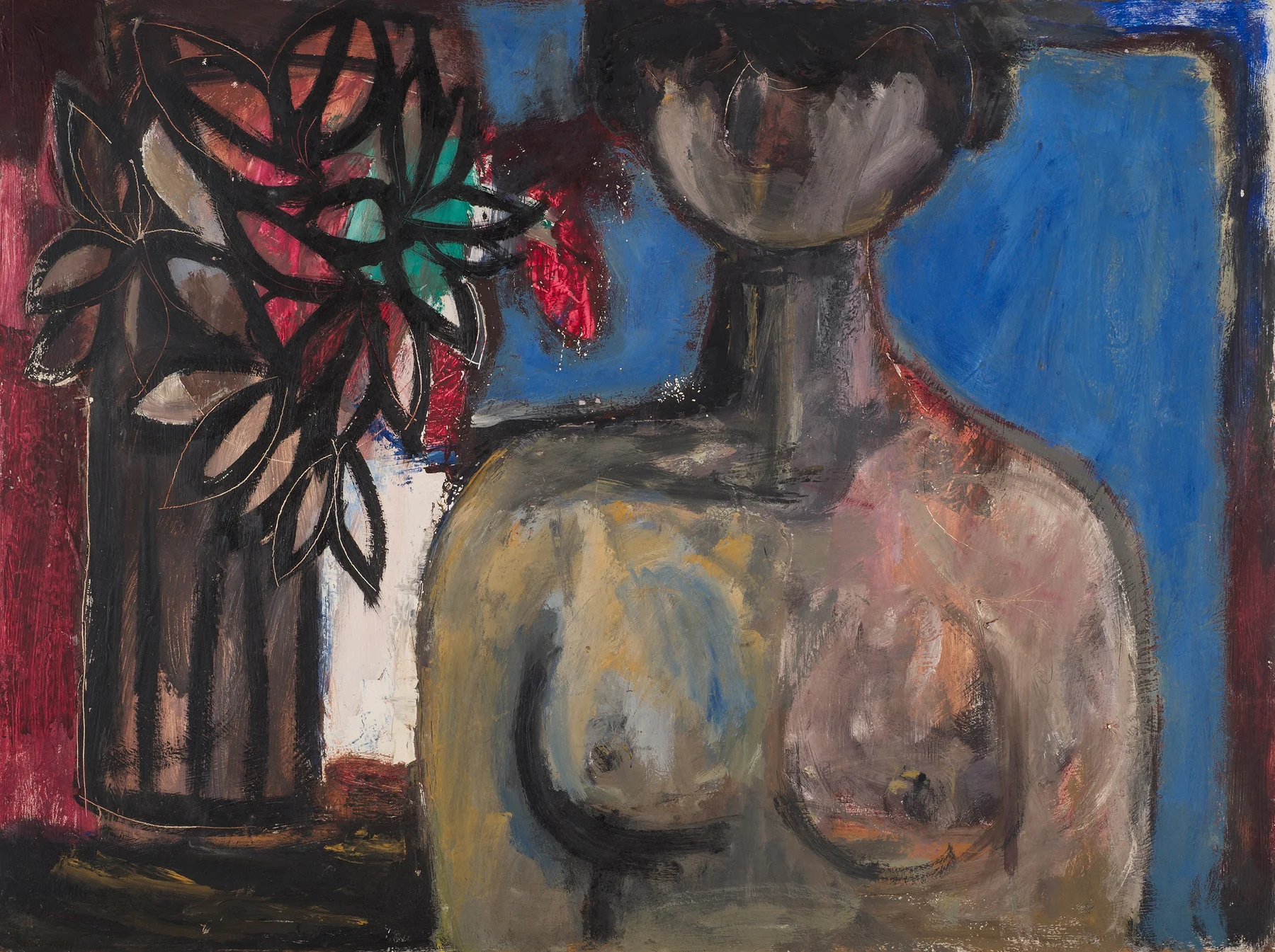 Figure with Flowers , 1976. Oil on hardboard (masonite), 36 x 48 in. (91.4 x 122 cm.)