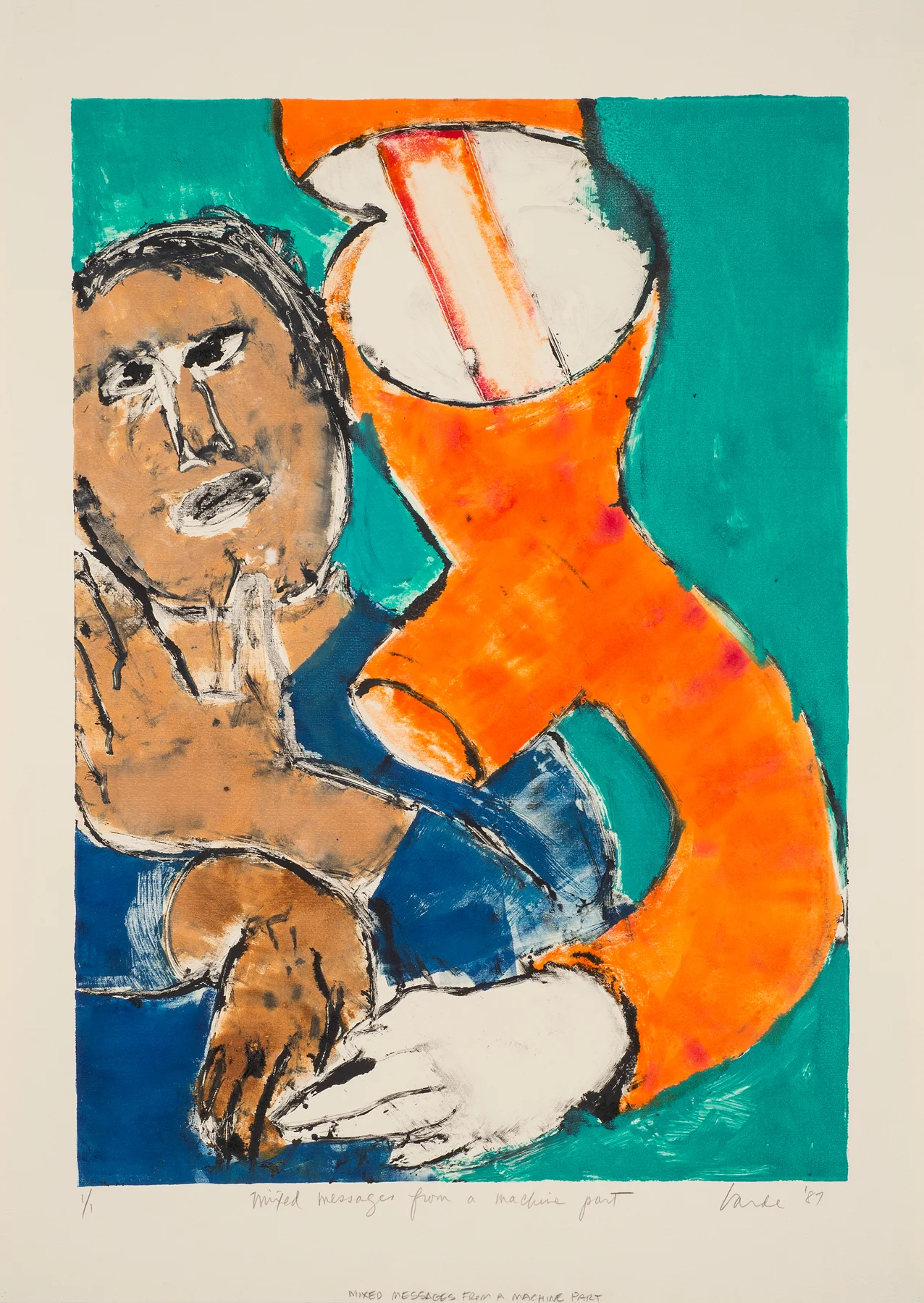 Mixed Messages From a Machine Part , 1987. Monotype on paper, 28 x 20 in. (71 x 51cm.)