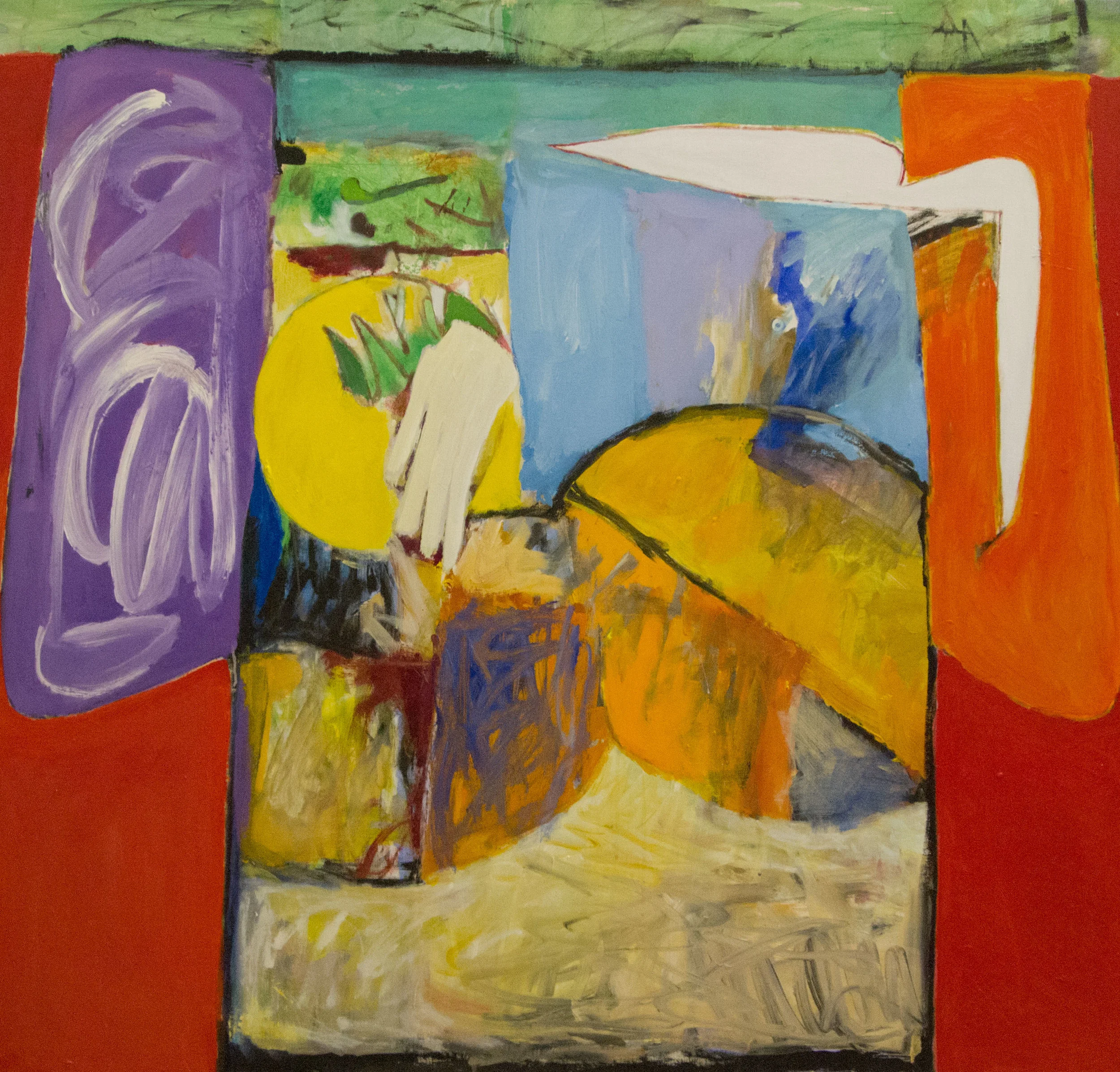 Kimono Against Red, 1997. Acrylic on Canvas, 54 x 58 in. ( 137 x 147 cm.) Collection of The University of Wyoming Art Museum
