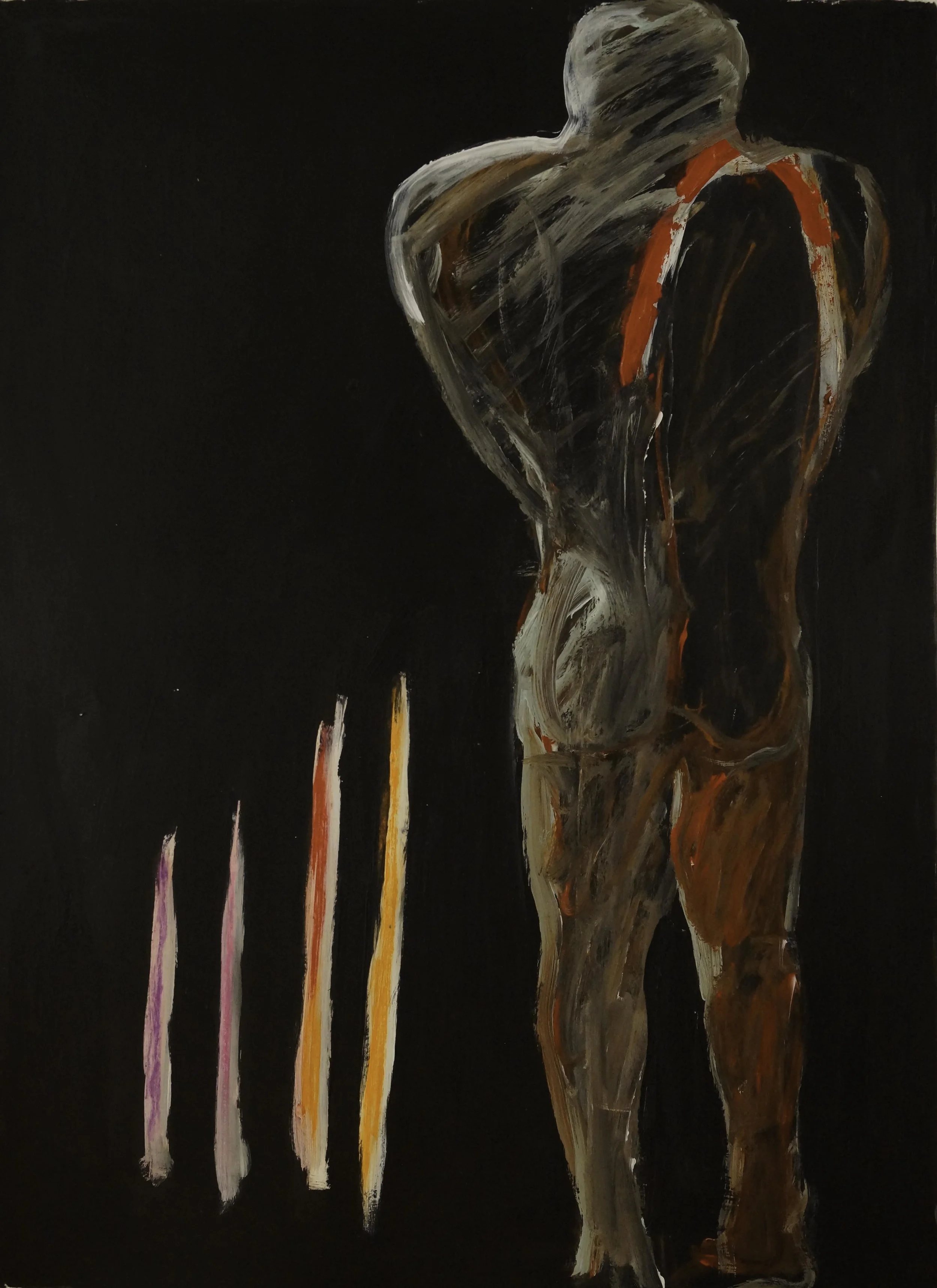 With Stripes , 1988. Acrylic on paper, 29.5 x 21.5. in. (73 x 54 cm.)