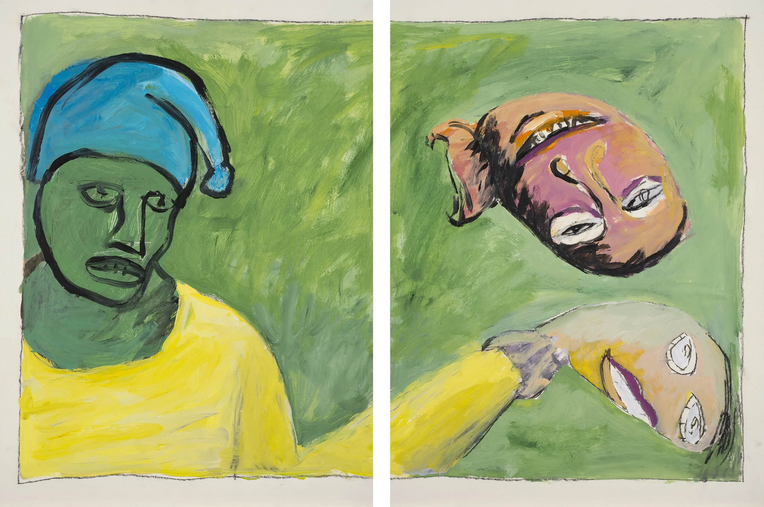 Man with Puppets , 1990. Acrylic, charcoal on paper. Diptych: each sheet, 22 x 38 in. (56 x 96 cm.)