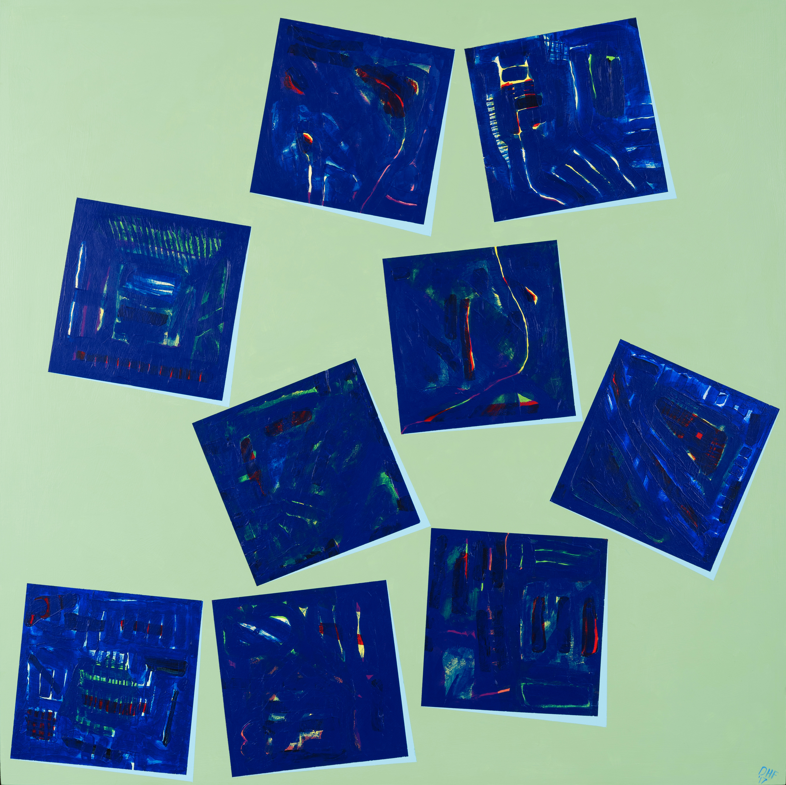 Nine Blue Pixels #1, 36"x36", acrylic on panel, 2017