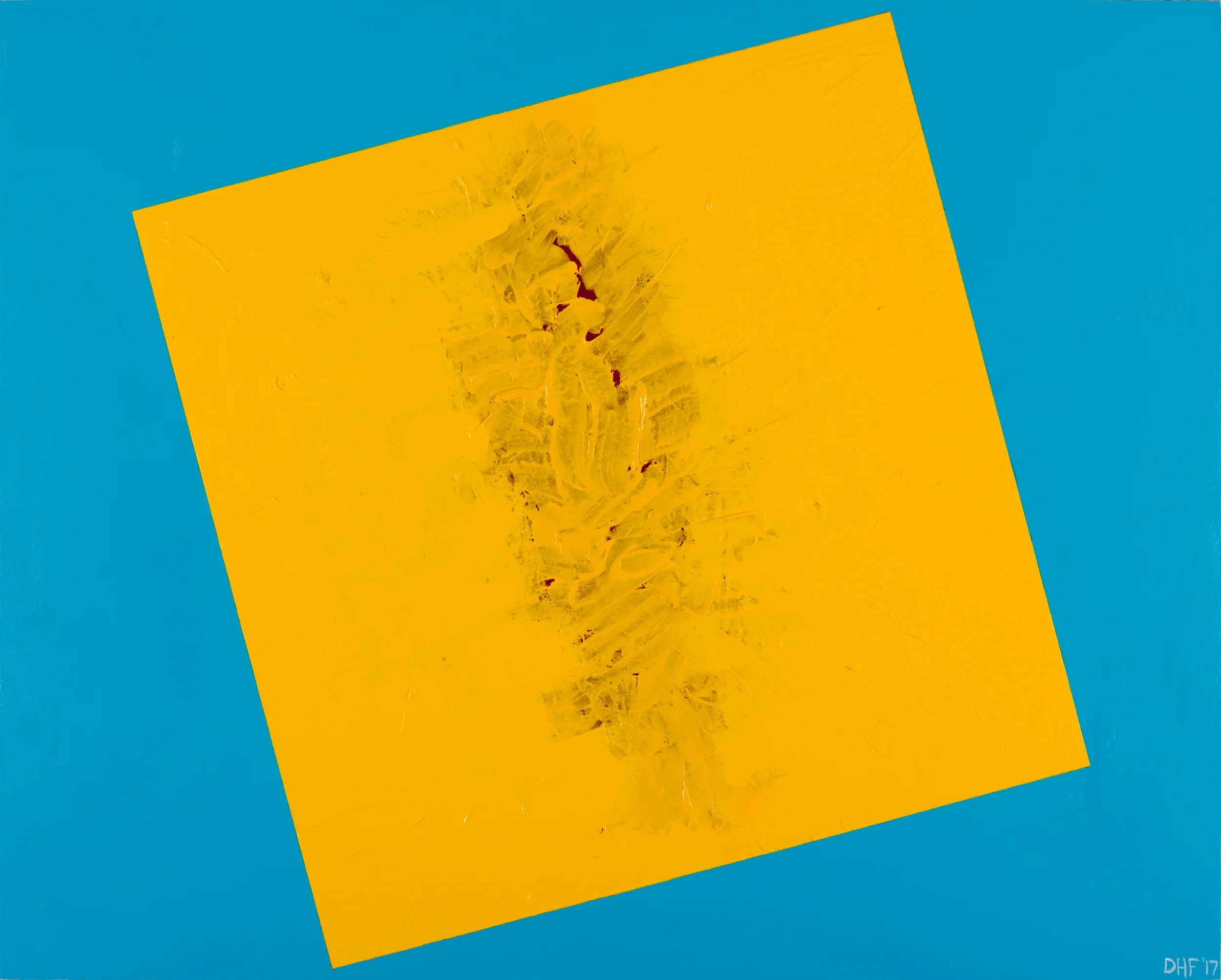 One pixel #1 yellow on blue, 24"x30", 2017, acrylic on panel
