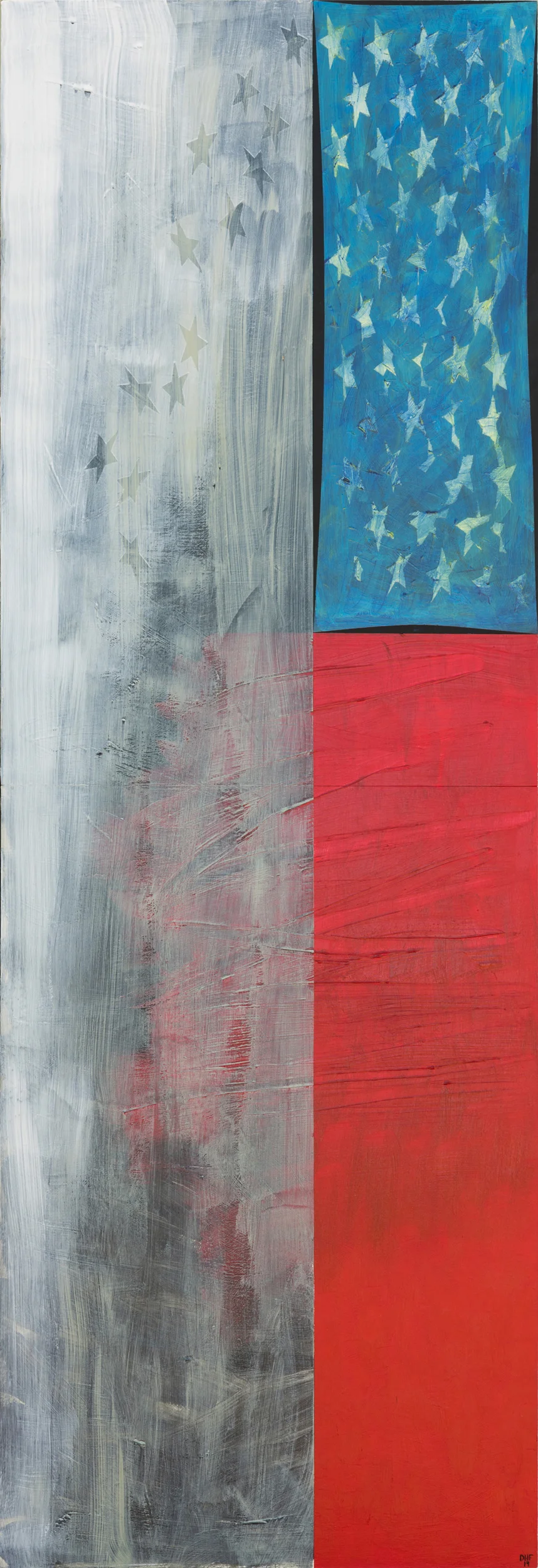 Distorted, flag-draped coffin #1, 2019