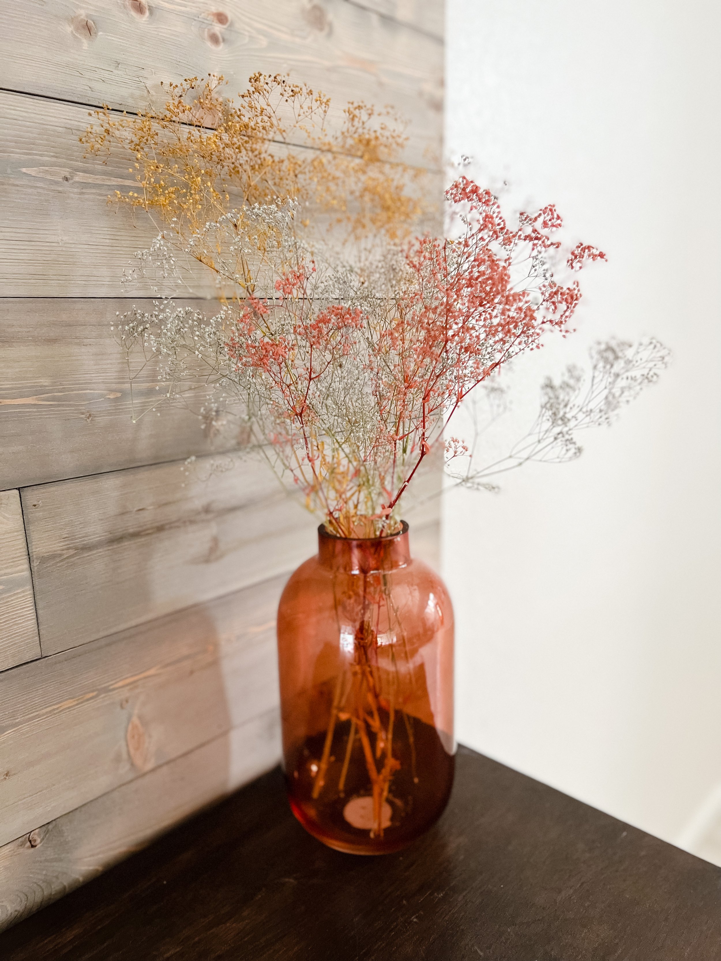 Decorating for fall and halloween with dried colored baby's breath