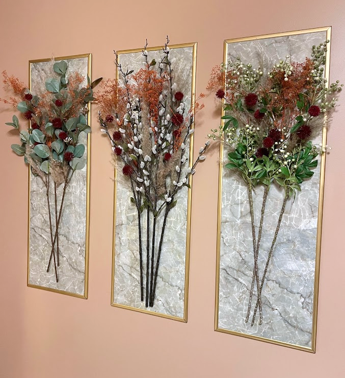 DIY Craft wall art framed dried natural and floral arrangement for fall decor