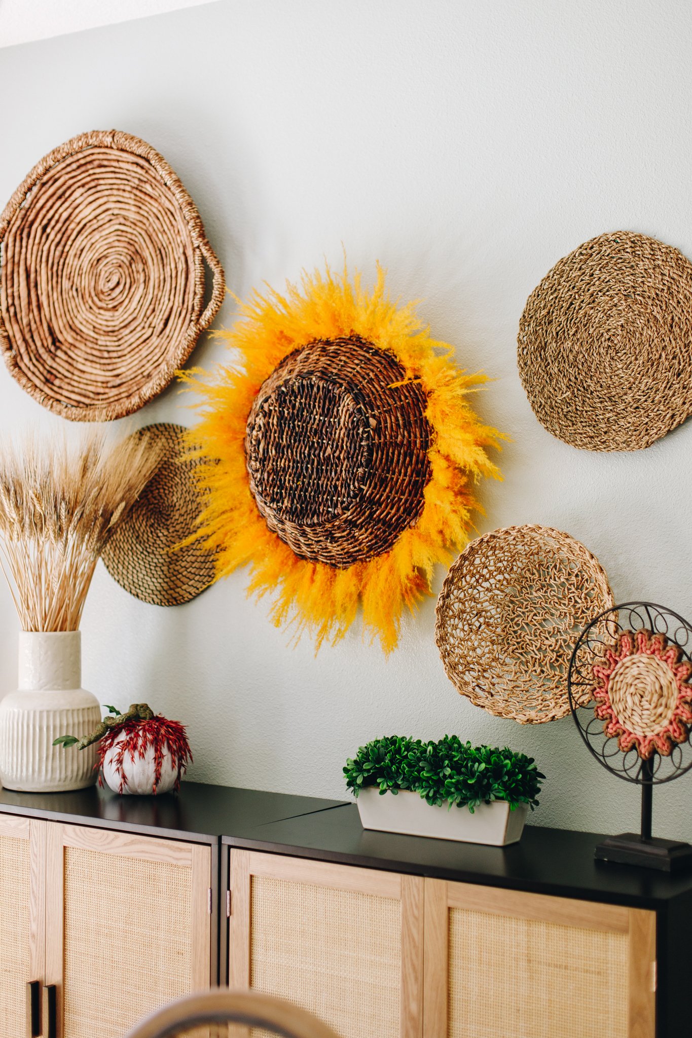 pampas grass sunflower basket wreath