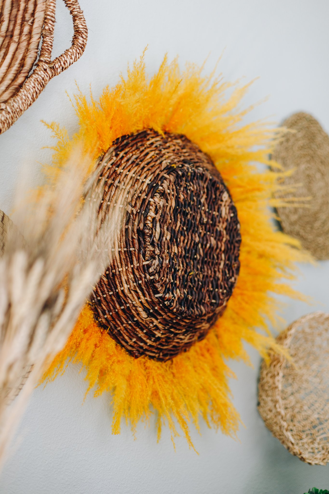 pampas grass sunflower basket wreath