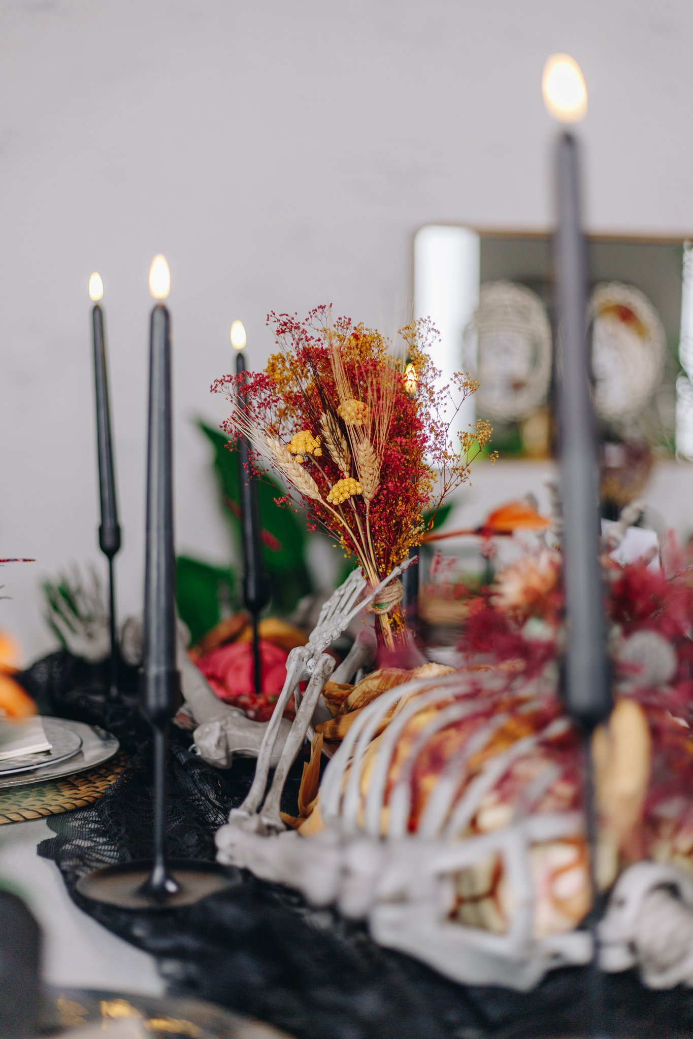 skeleton, sweet bread, dia de los muertos, tamales, dinner party, skull, calaveras, family, mexican holiday, day of the dead, tablescape, butterflies, celebration, holiday