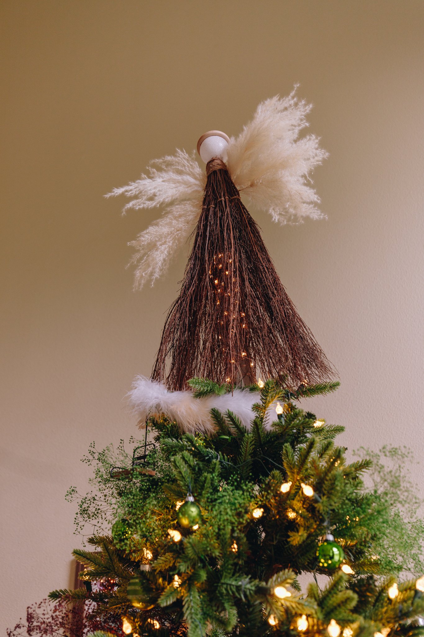  angel craft out of scented broom from home depot and dried pampas grass for your Christmas tree  