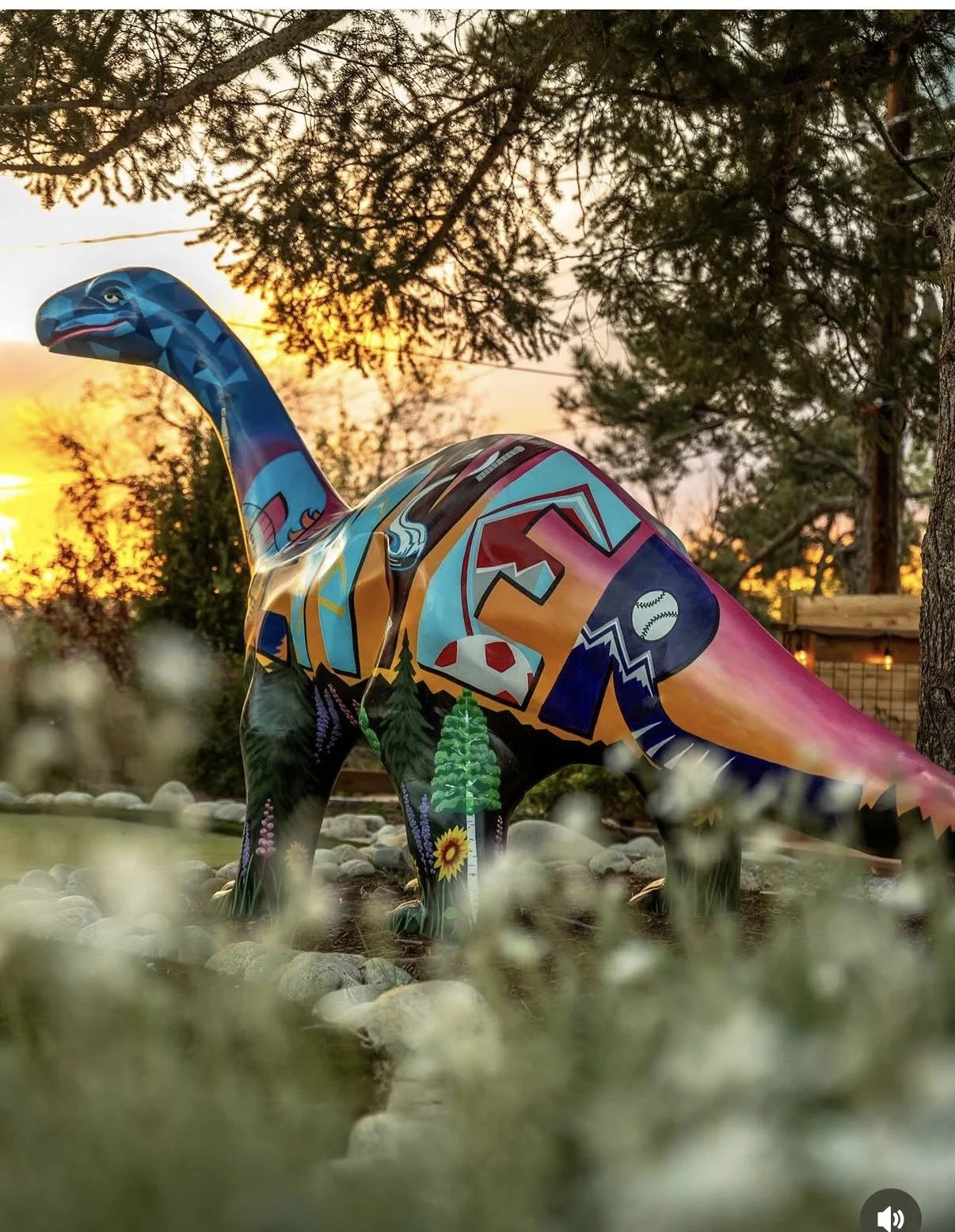 'Denver Dino' painted dinosaur, 6.5'h x 11'l x 2.5'w, AirBnB property, Centennial CO, 2025