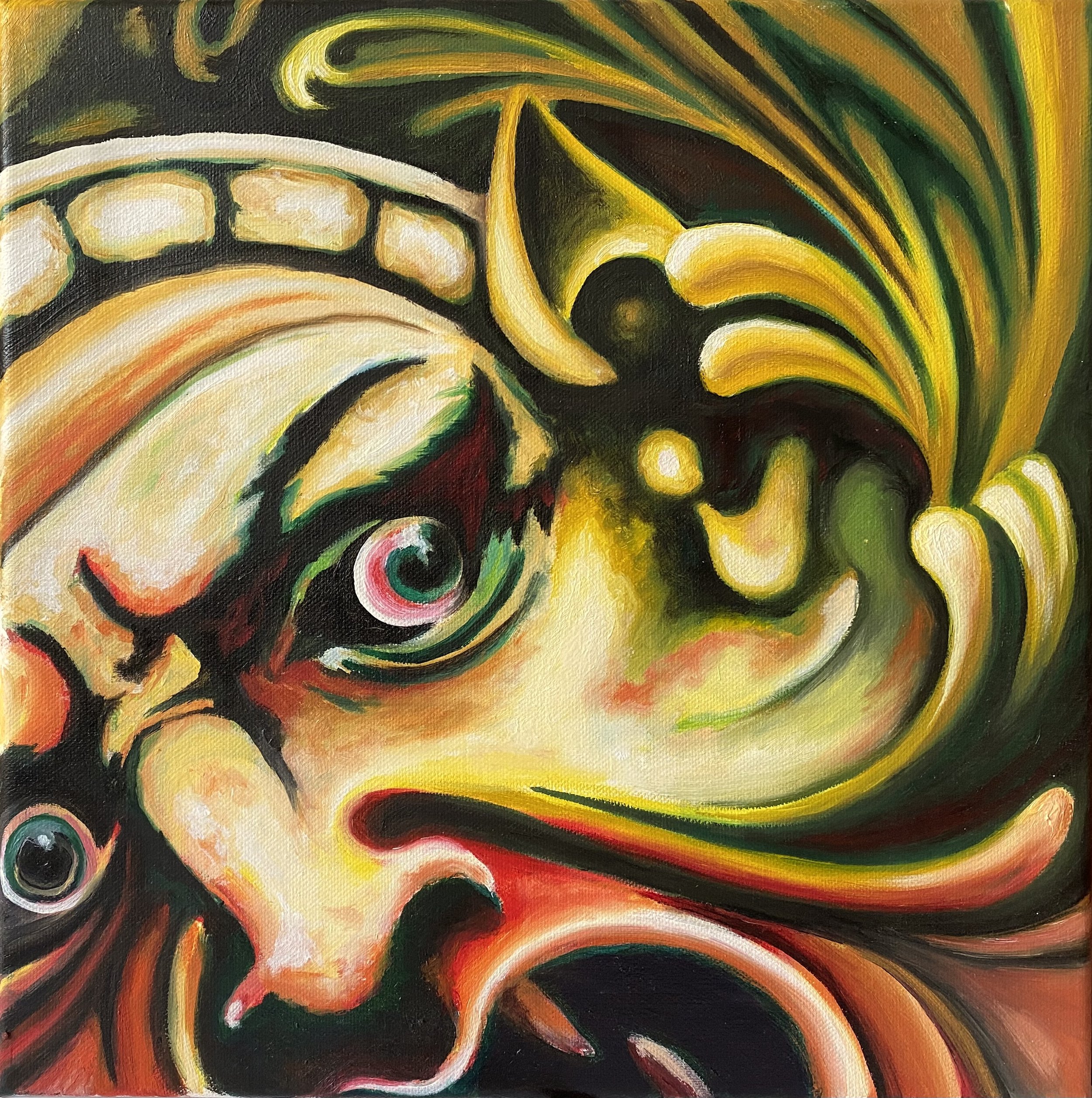 Architectural Study Inspired by architectural ornamentation in the city of Chicago, Oil on canvas, 12" x 12", 2020