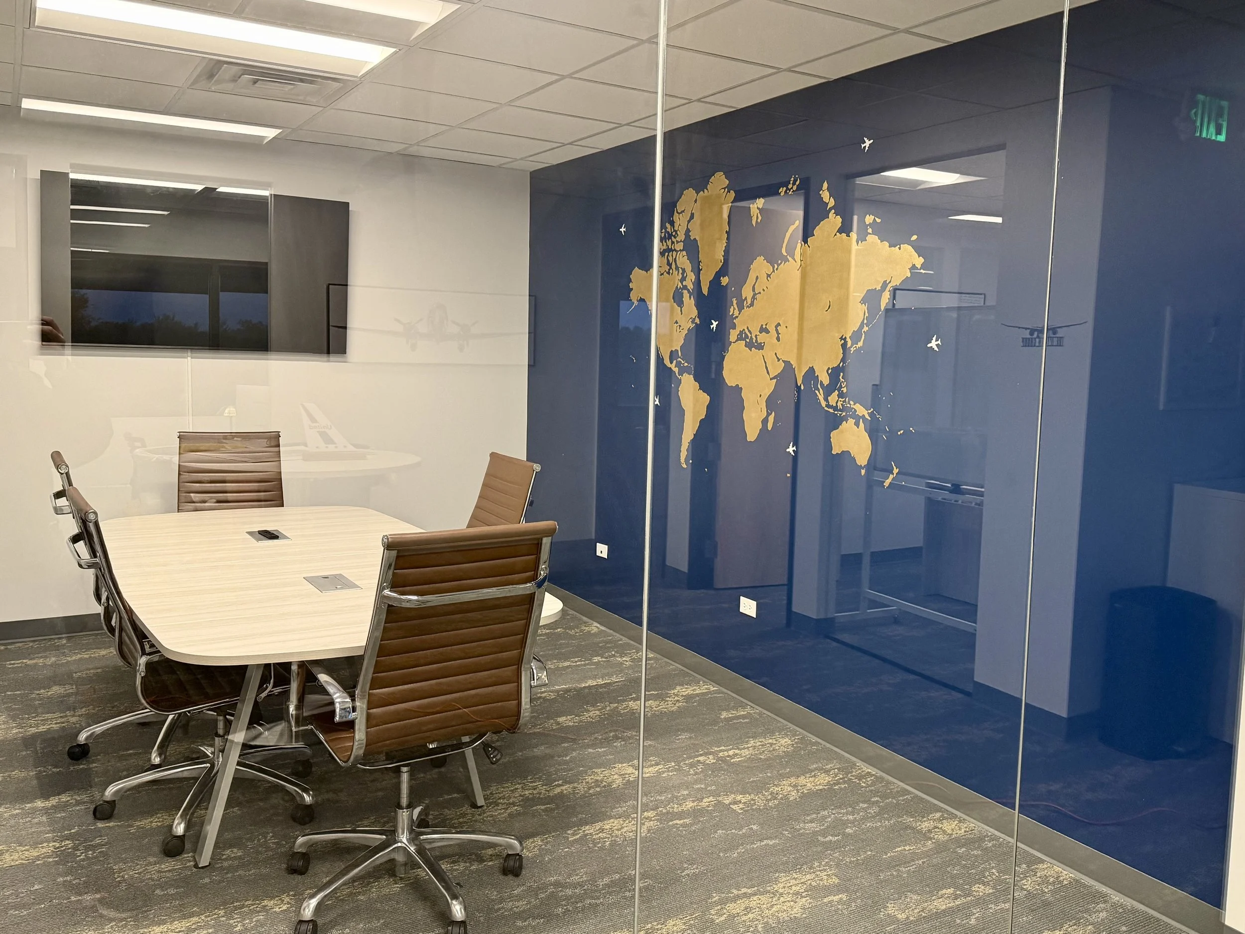 World Map mural, 5' x 7', office board room, Denver CO 2026