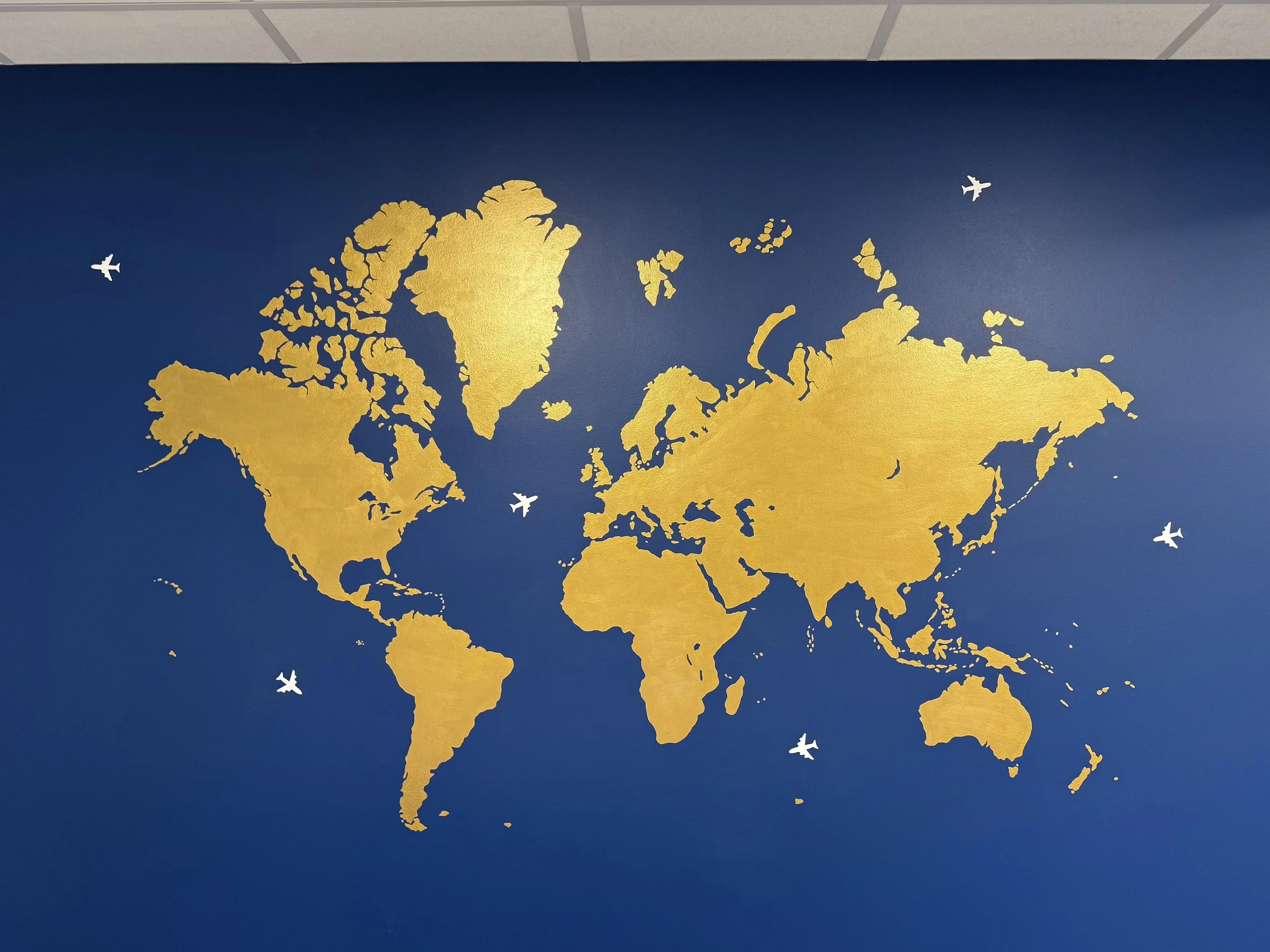 World Map mural, 5' x 7', office board room, Denver CO 2026