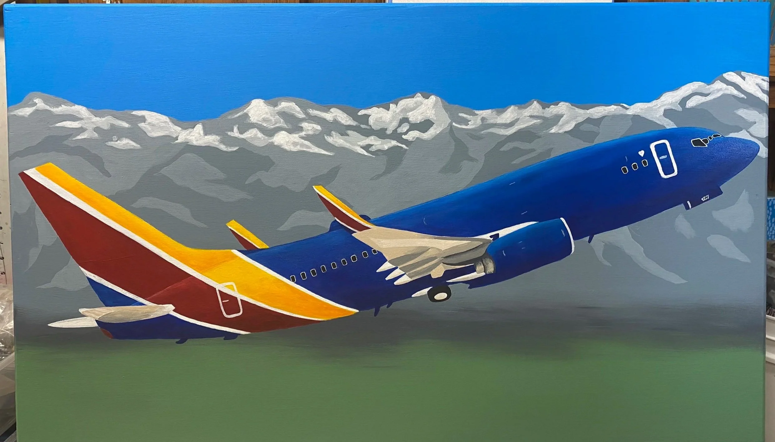 Southwest Airplane, Acrylic on wood board, 20" x 12", 2022