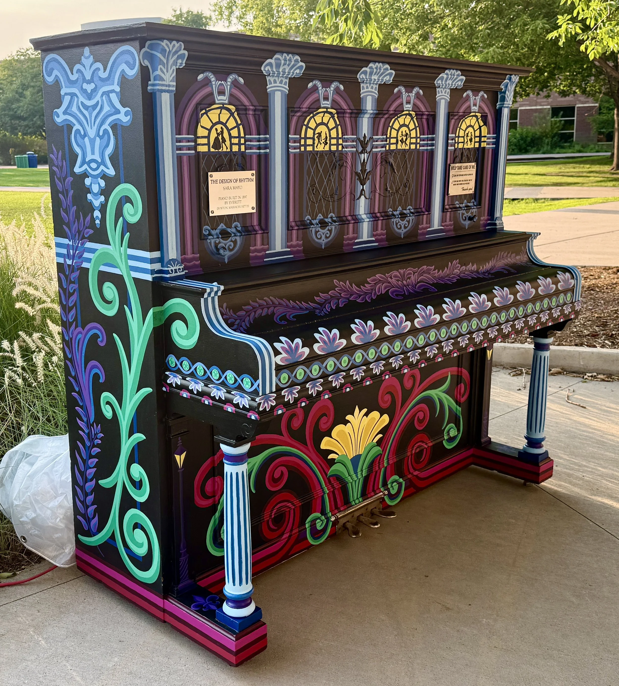 "The Design of Rhythm" piano, Pianos About Town public art and music project, Fort Collins CO.  Placed at Front Range Community College Larimer Campus, 2026