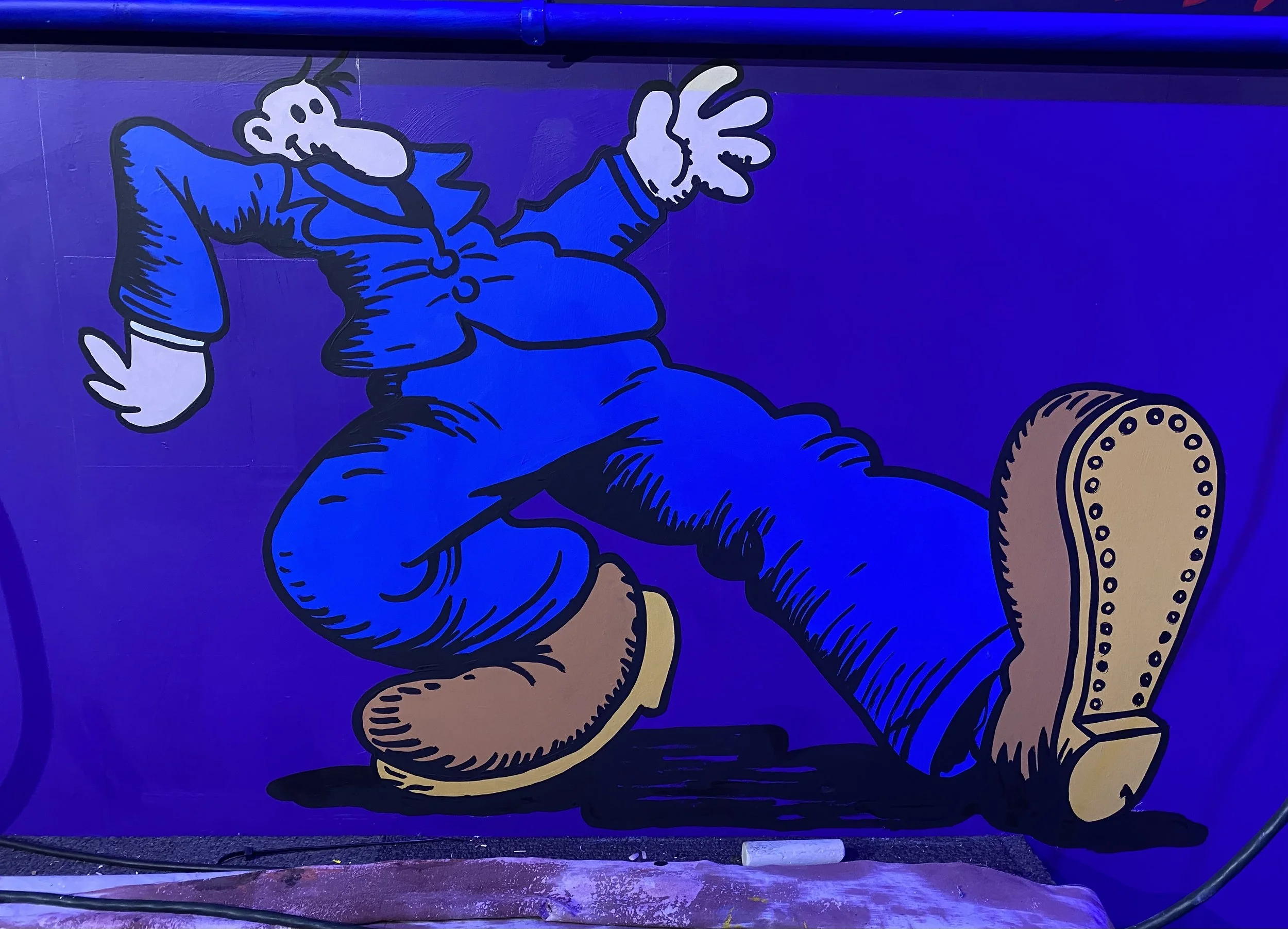 'Feed Your Head' Stage Wall & Door mural (detail-Keep on Truckin), music venue, Denver CO, 2021
