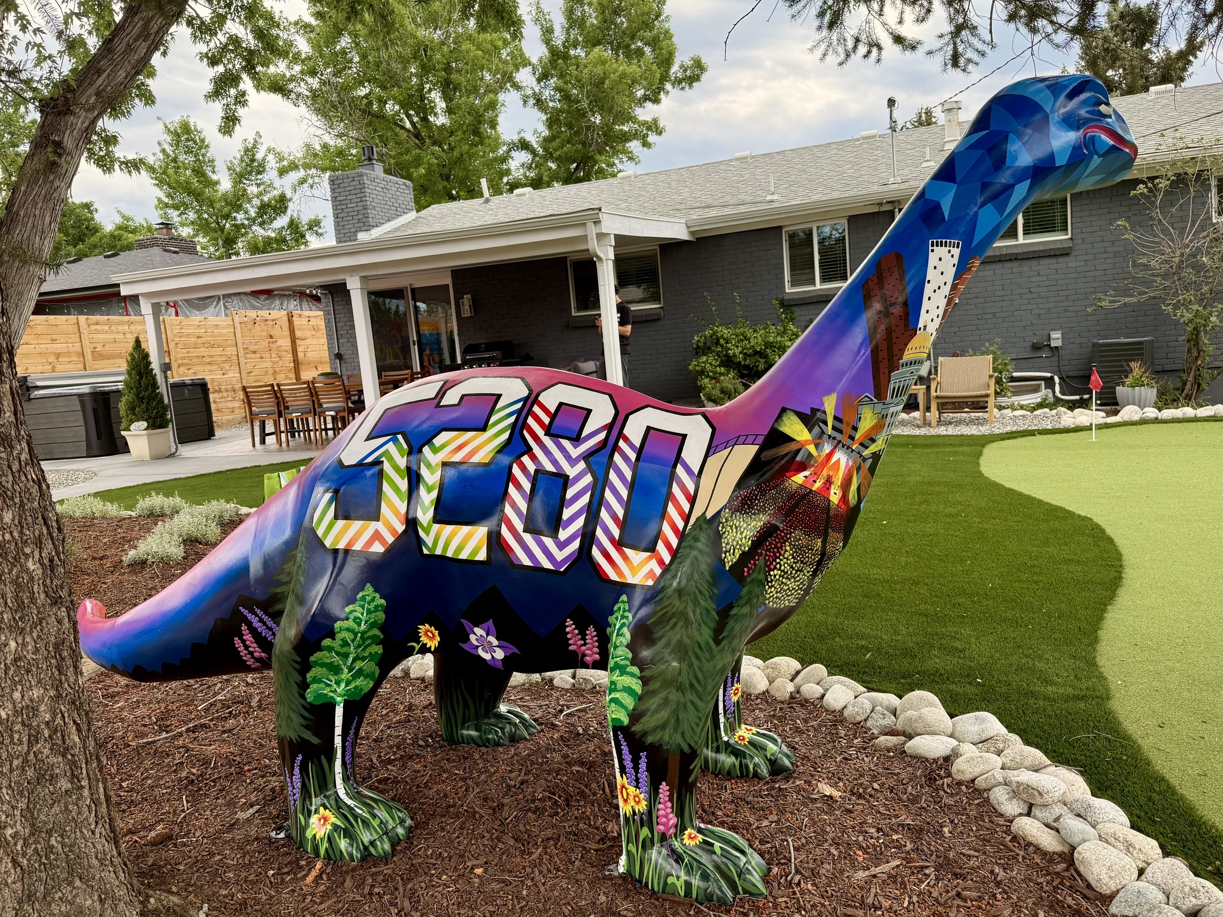 'Denver Dino', Painting on a dinosaur sculpture for an AirBnB, Centennial, CO, 2025