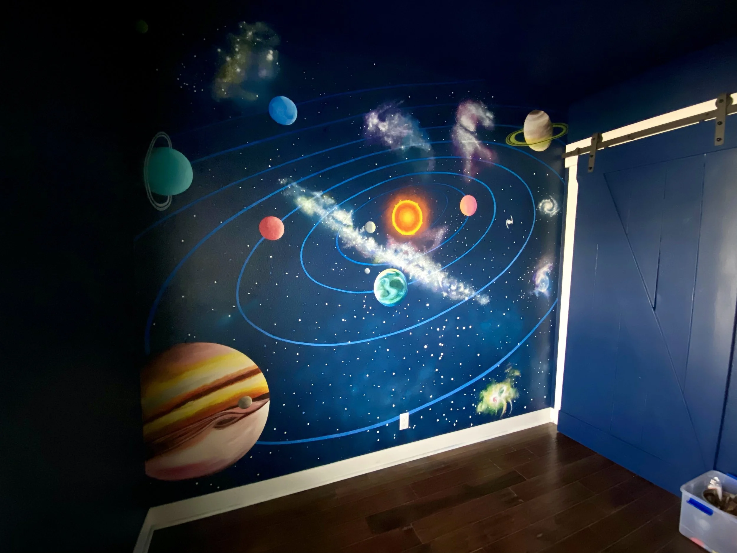 Solar System mural, 8'h x 9'w, private residence, Denver CO, 2021