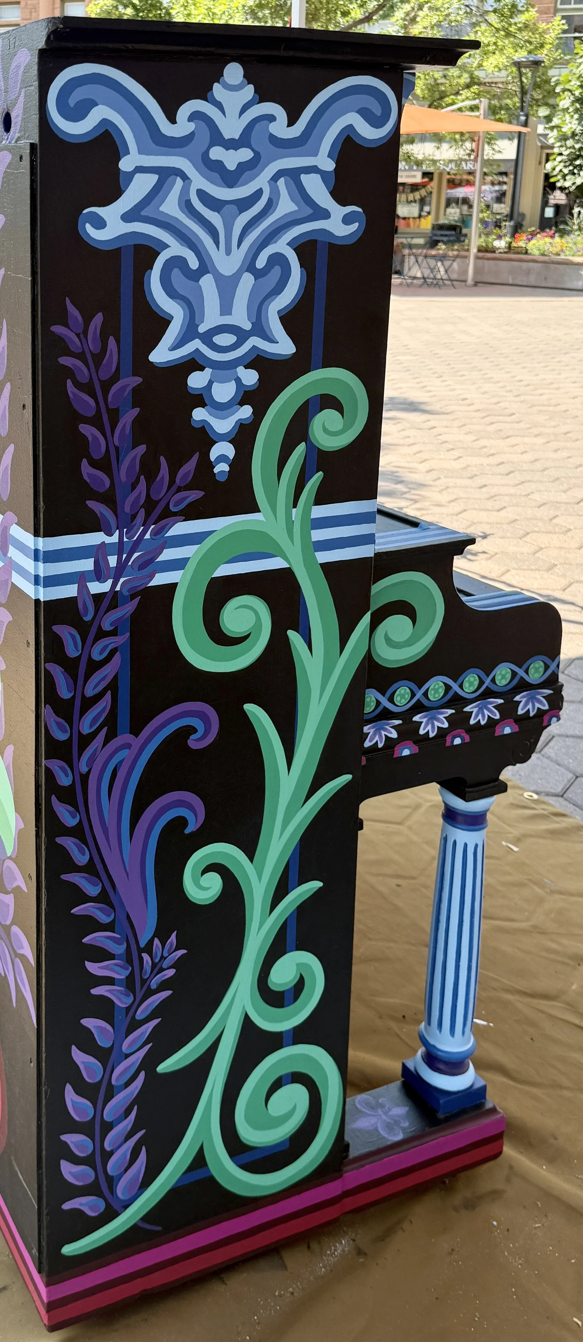 "The Design of Rhythm" piano, Pianos About Town public art and music project, Fort Collins CO.  Placed at Front Range Community College Larimer Campus, 2026