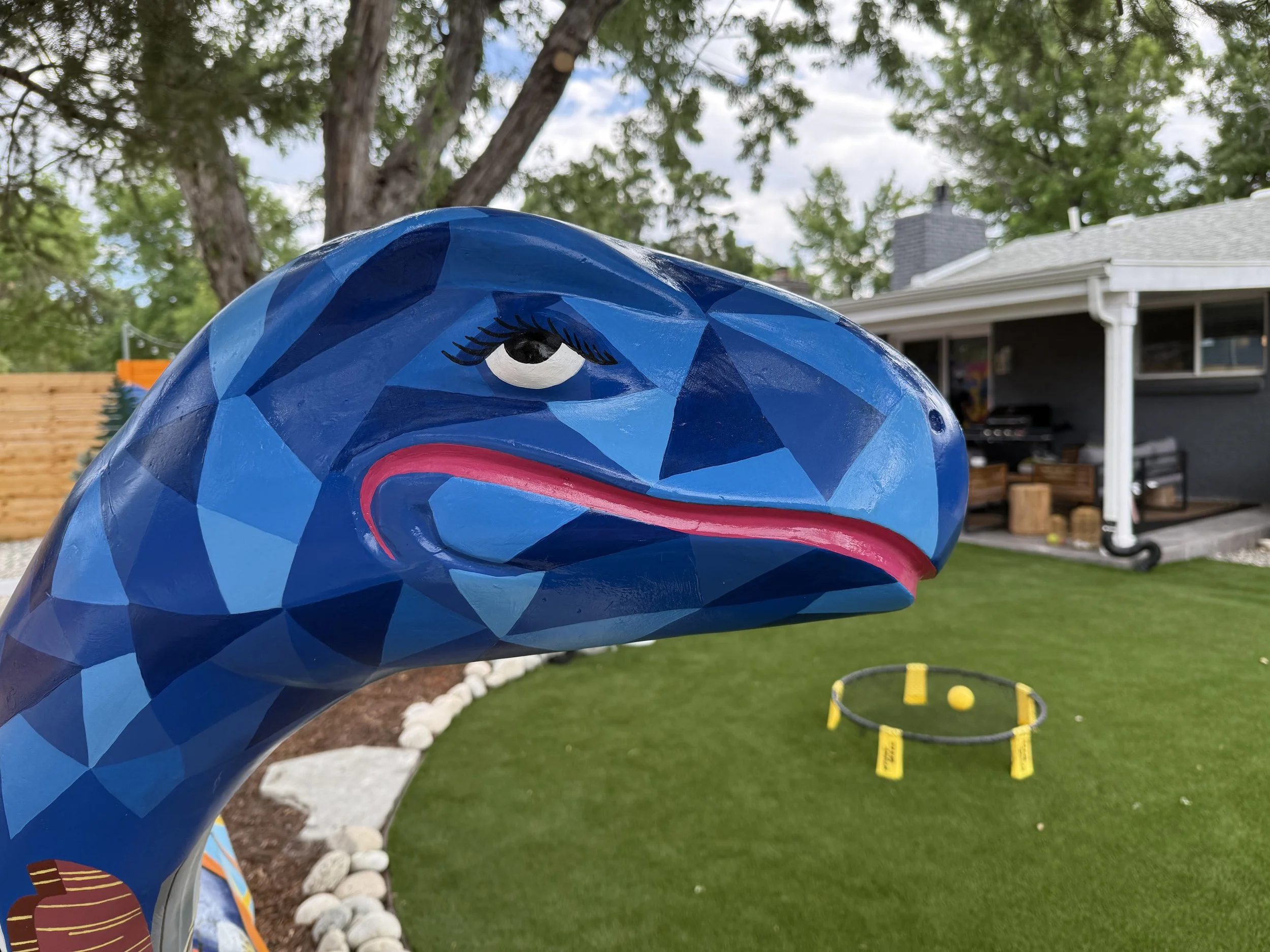 'Denver Dino' painted dinosaur (detail), AirBnB property, Centennial CO, 2025