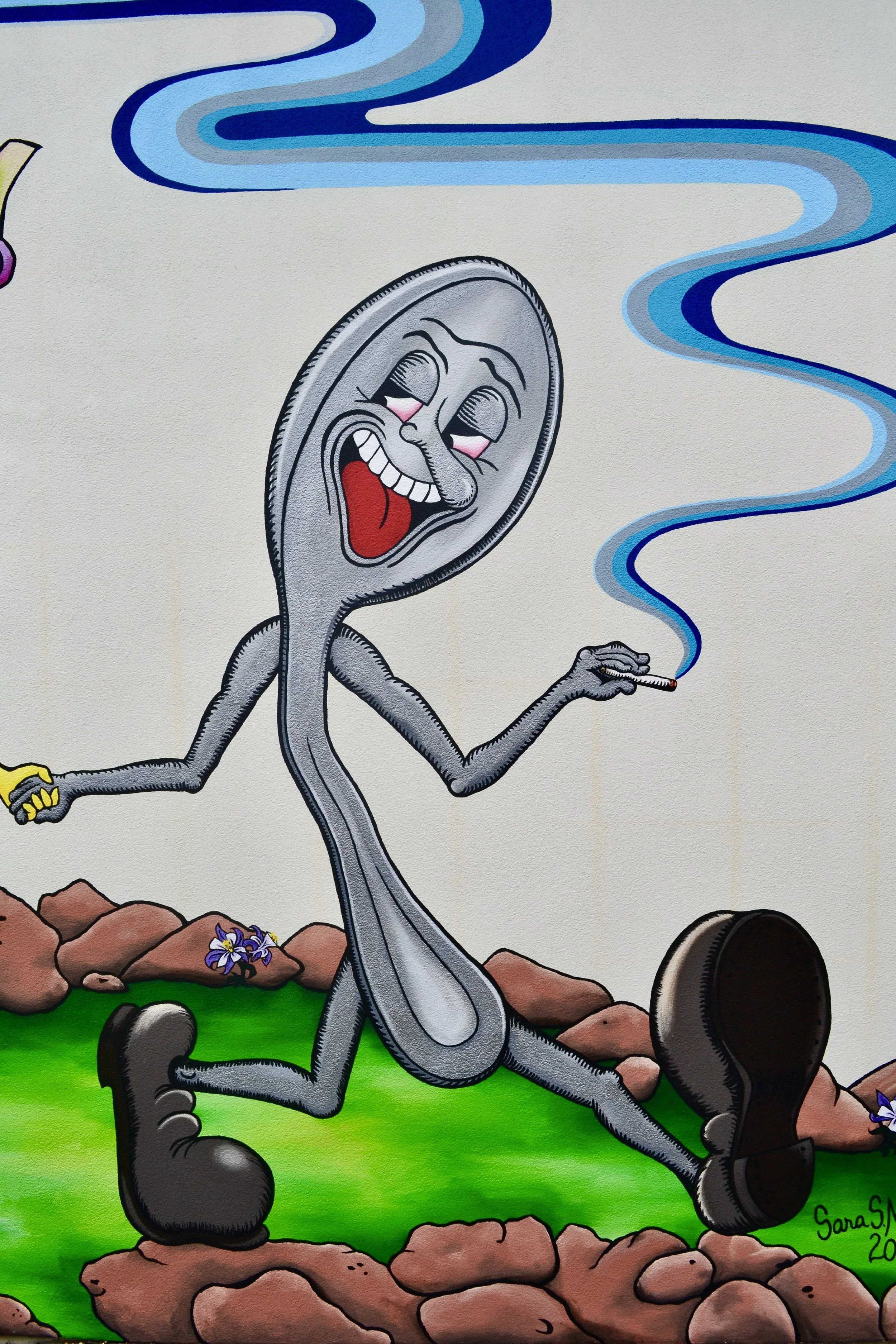 'Hey Diddle Diddle, The Cat & The Strat' mural for private residence (detail), Denver CO, 2018