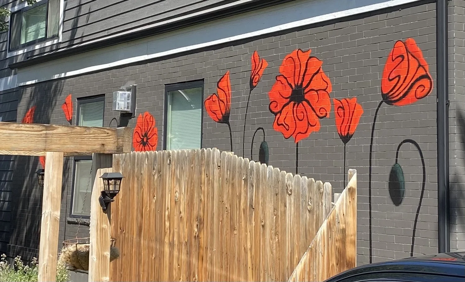 'Poppies' mural, 6' x 30', private residence, Denver CO, 2022