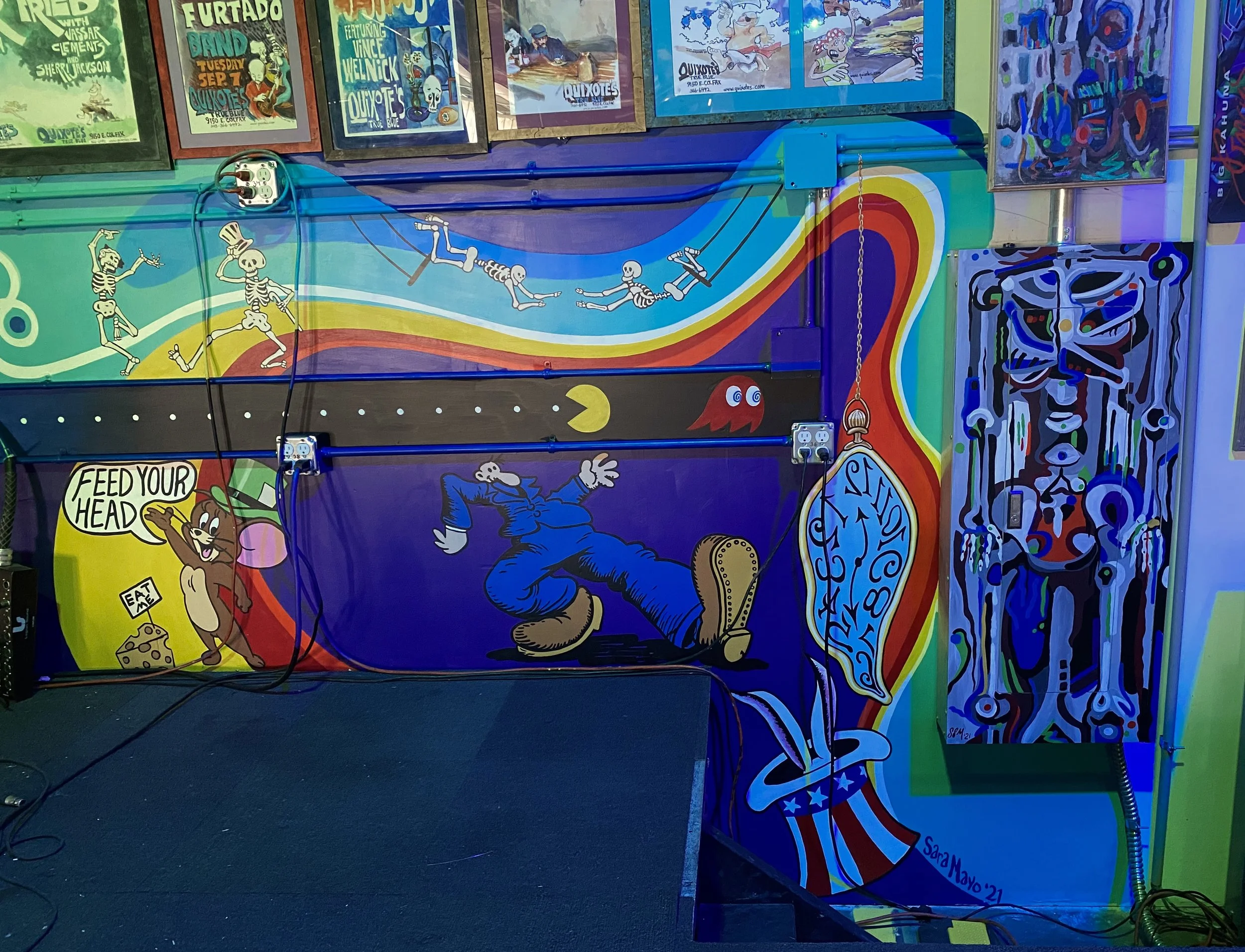 'Feed Your Head' Stage Wall & Door mural, 6' x 30', music venue, Denver CO, 2021