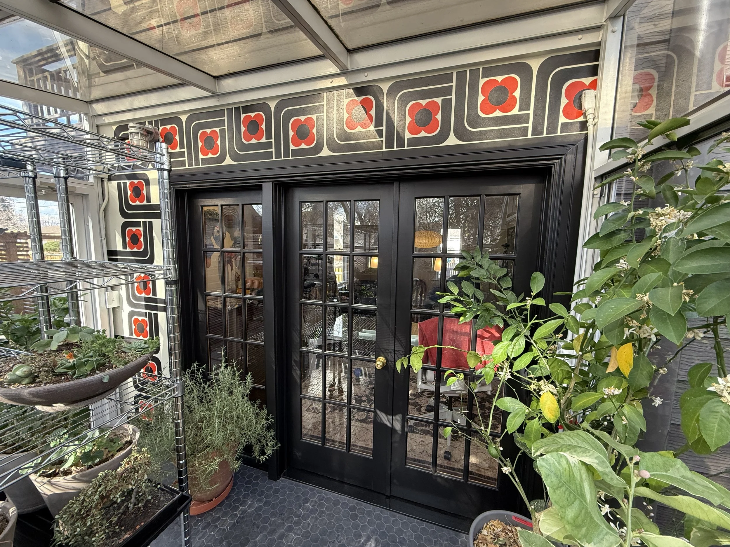 Greenhouse mural flanking French doors, private residence, Denver, CO, 2025