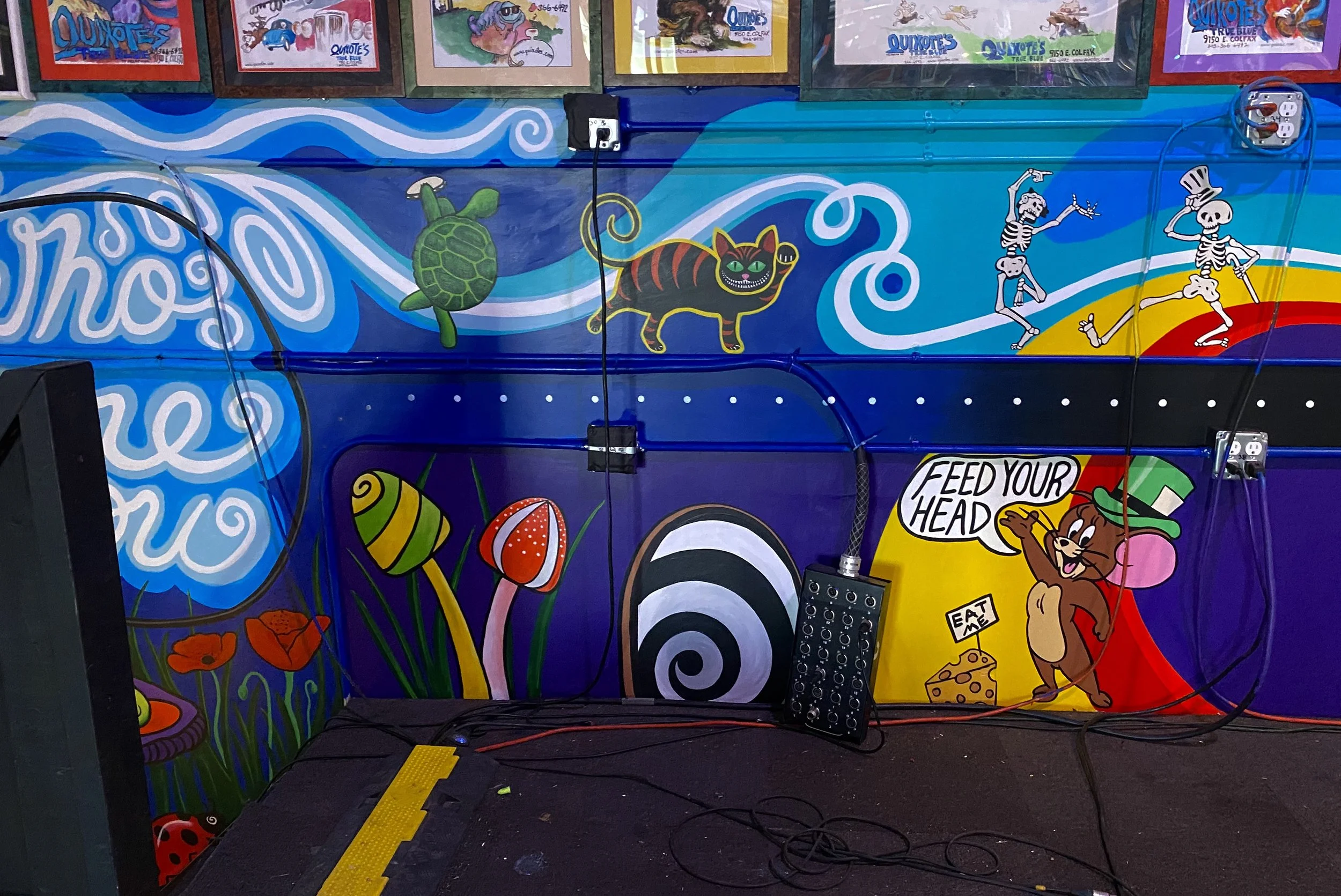 'Feed Your Head' Stage Wall & Door mural, 6' x 30', music venue, Denver CO, 2021