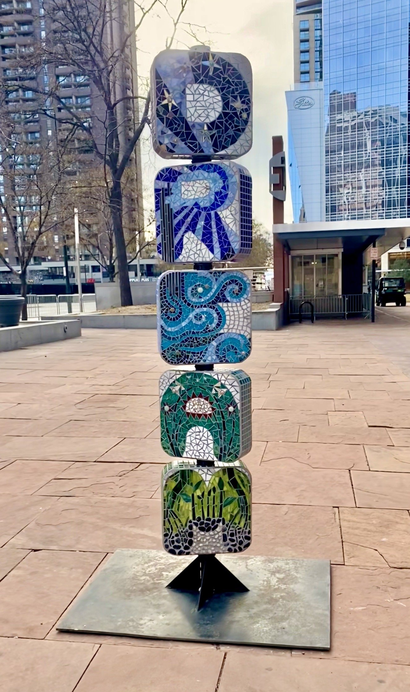 "Dream"
Mosaic kinetic sculpture, 
Skyline Park, Denver, CO, 2024 (sides redone)