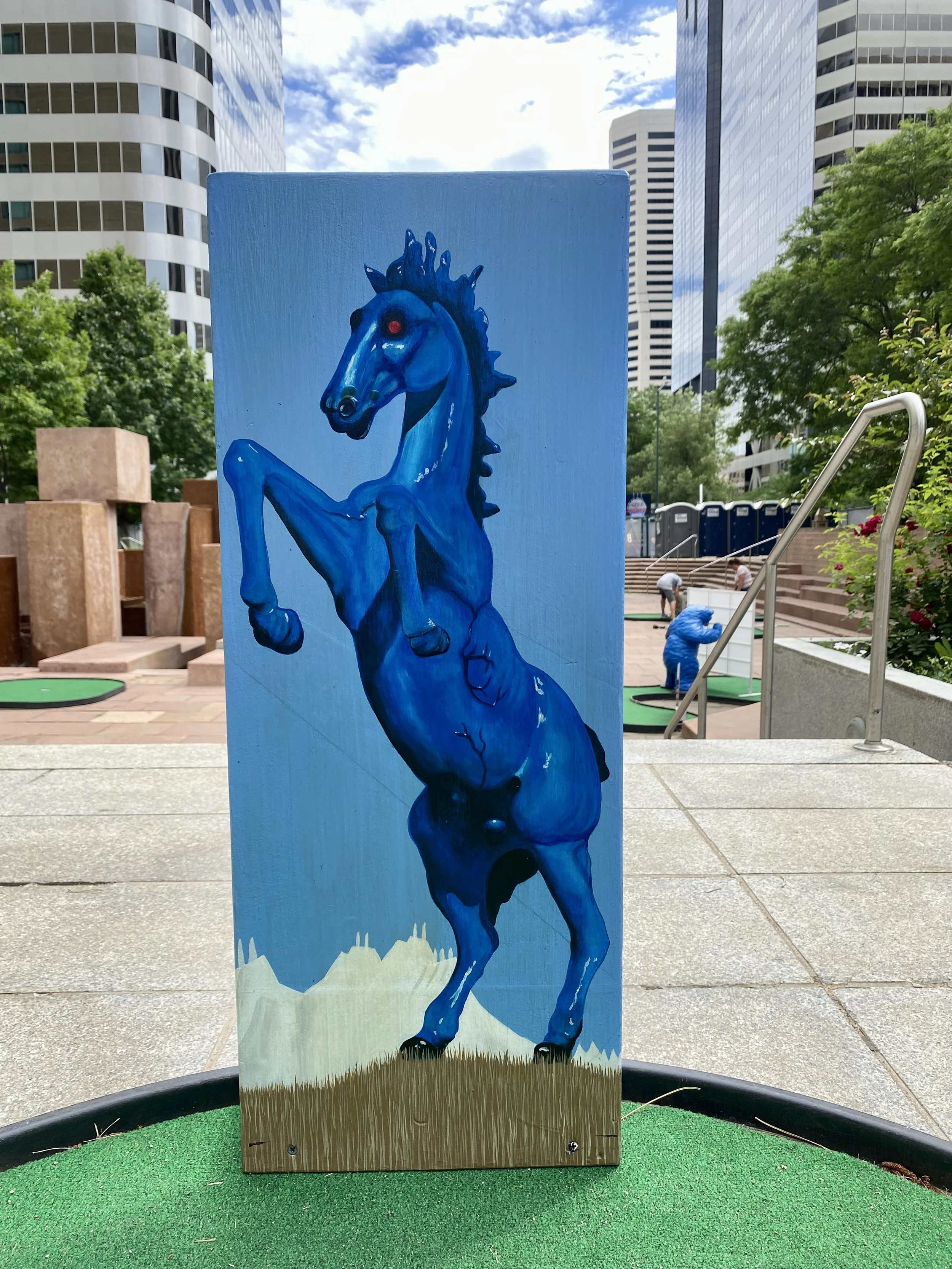 'Blucifer' painting for the Downtown Denver Mini Golf Course, Skyline Park, Denver CO, 2023