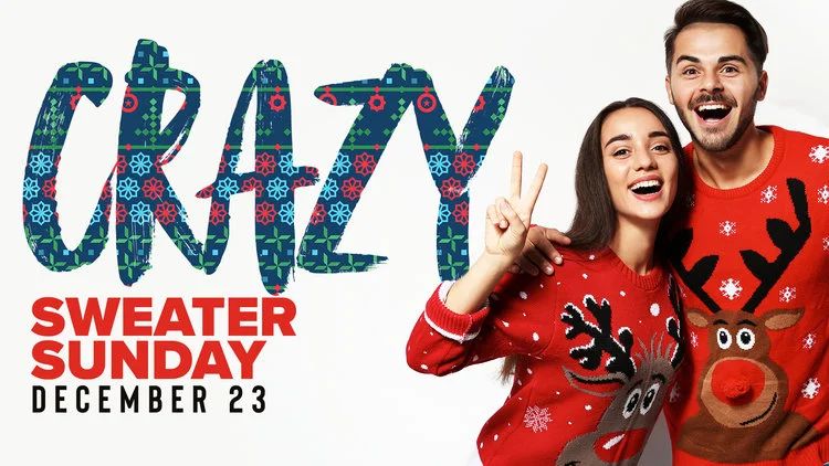 Crazy Sweater Sunday at TR Students is gonna be a fun day! Wear the ugliest, craziest Christmas sweater you own and join us on this special Sunday full of Christmas goodies! We'll see you on December 23rd at 11:30.