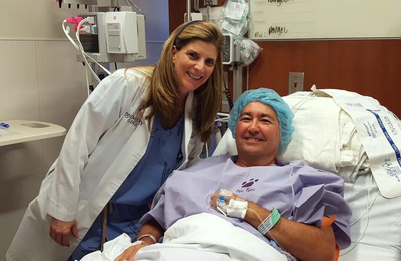 Living kidney donor Joe Johnson and Nicole Turgeon, MD, his Emory Transplant Center surgeon, before Joe's surgery.