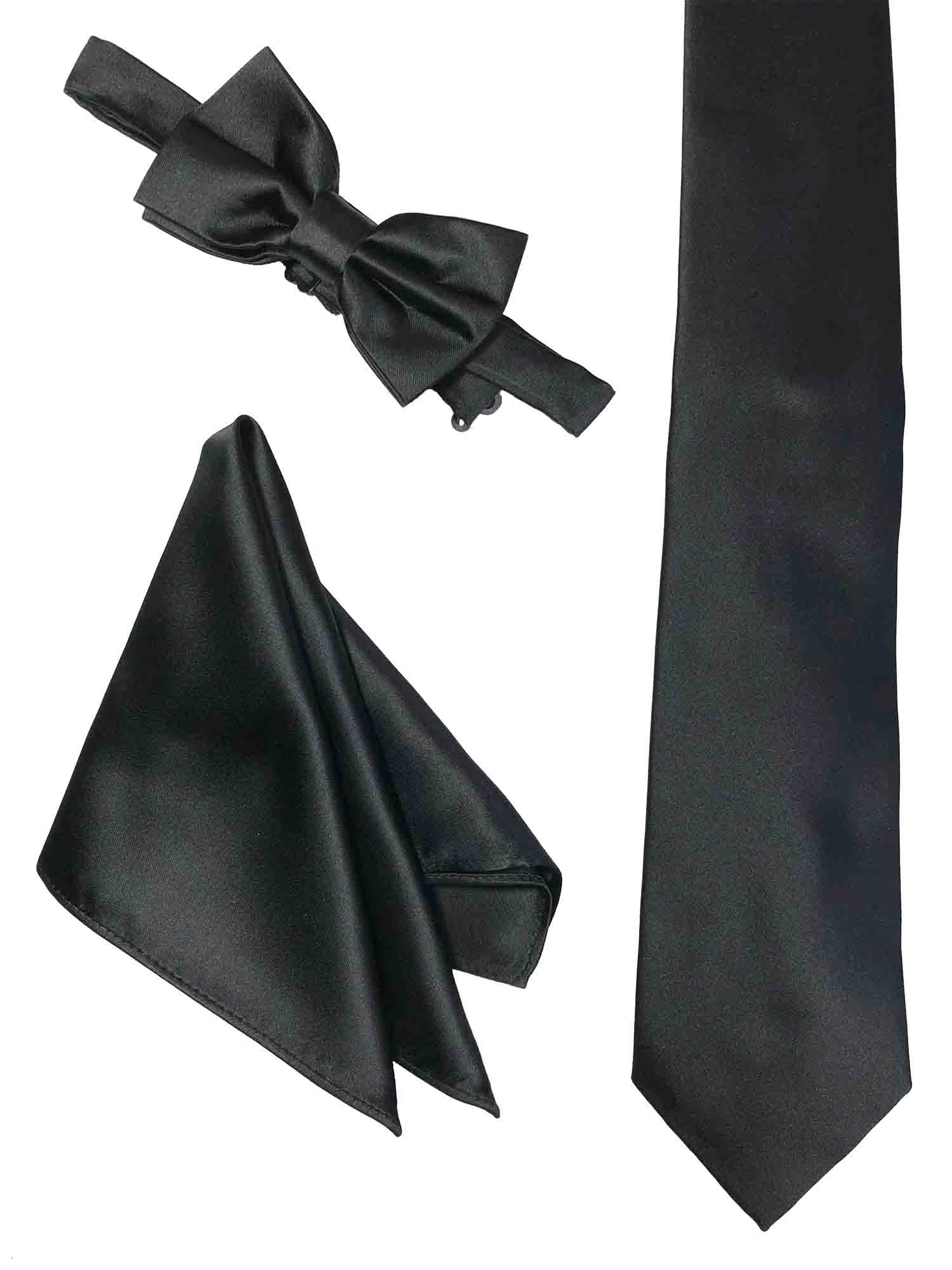 Black Groomsmen tie, bow tie & pocket square