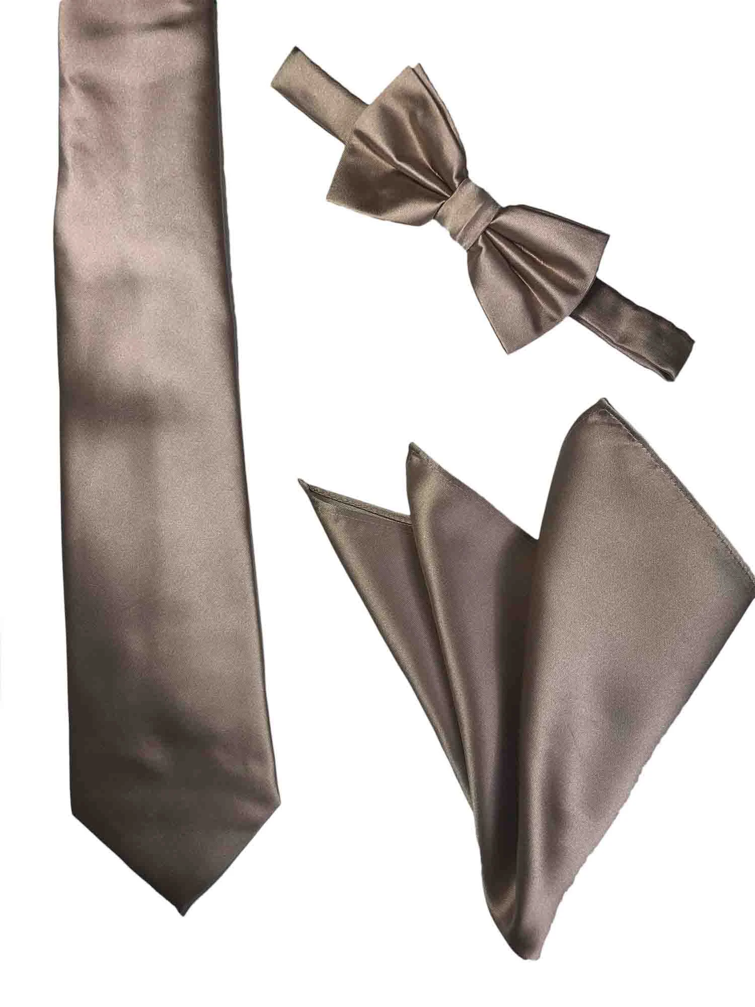 Beige Groomsmen tie, bow tie & pocket square