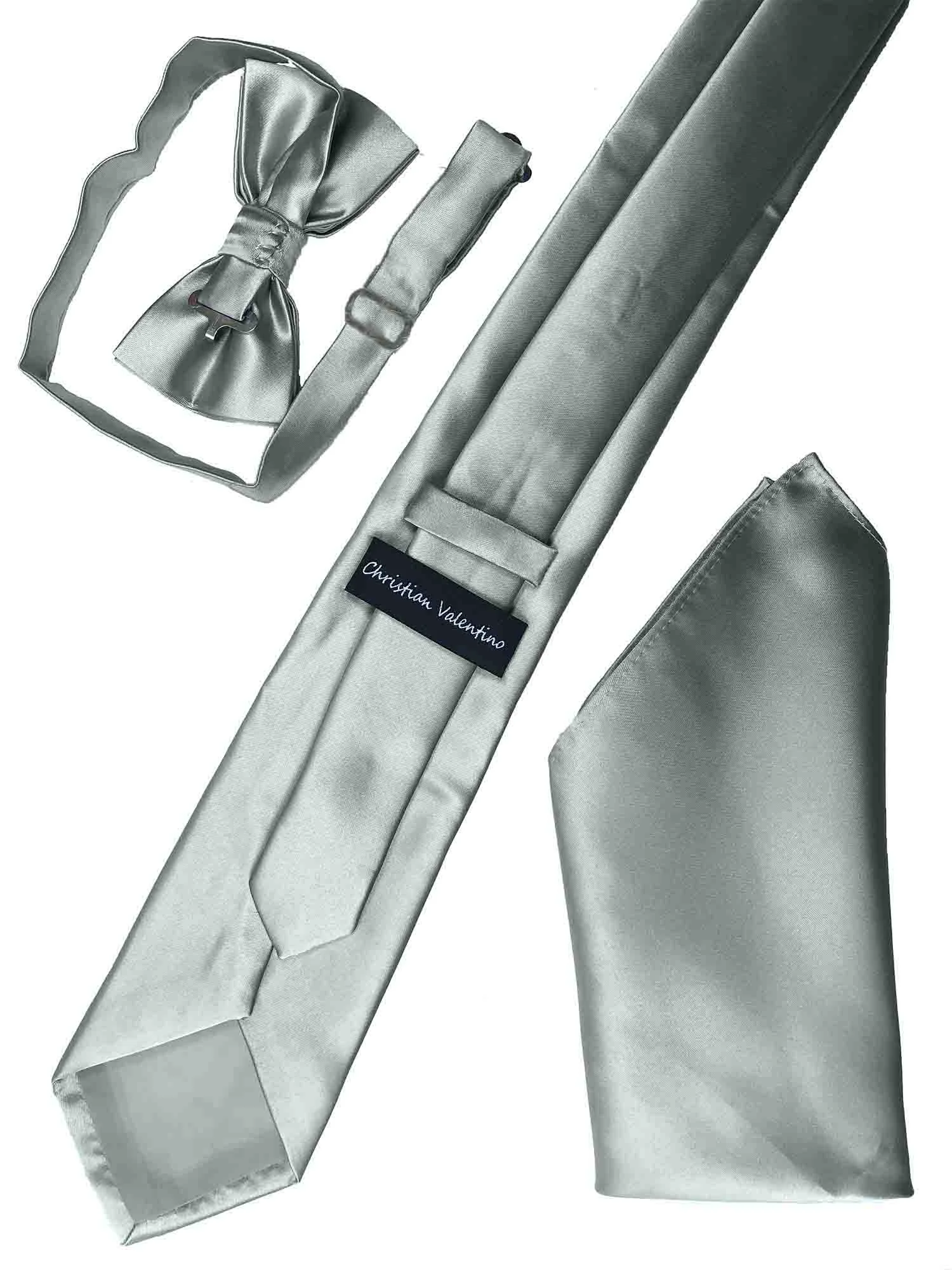 Silver Groomsmen tie, bow tie & pocket square