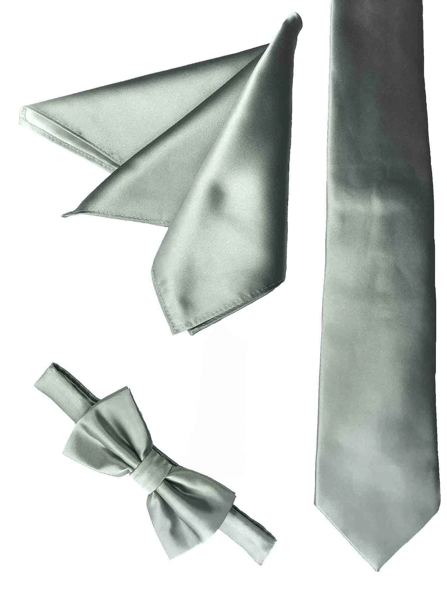 Silver Groomsmen tie, bow tie & pocket square