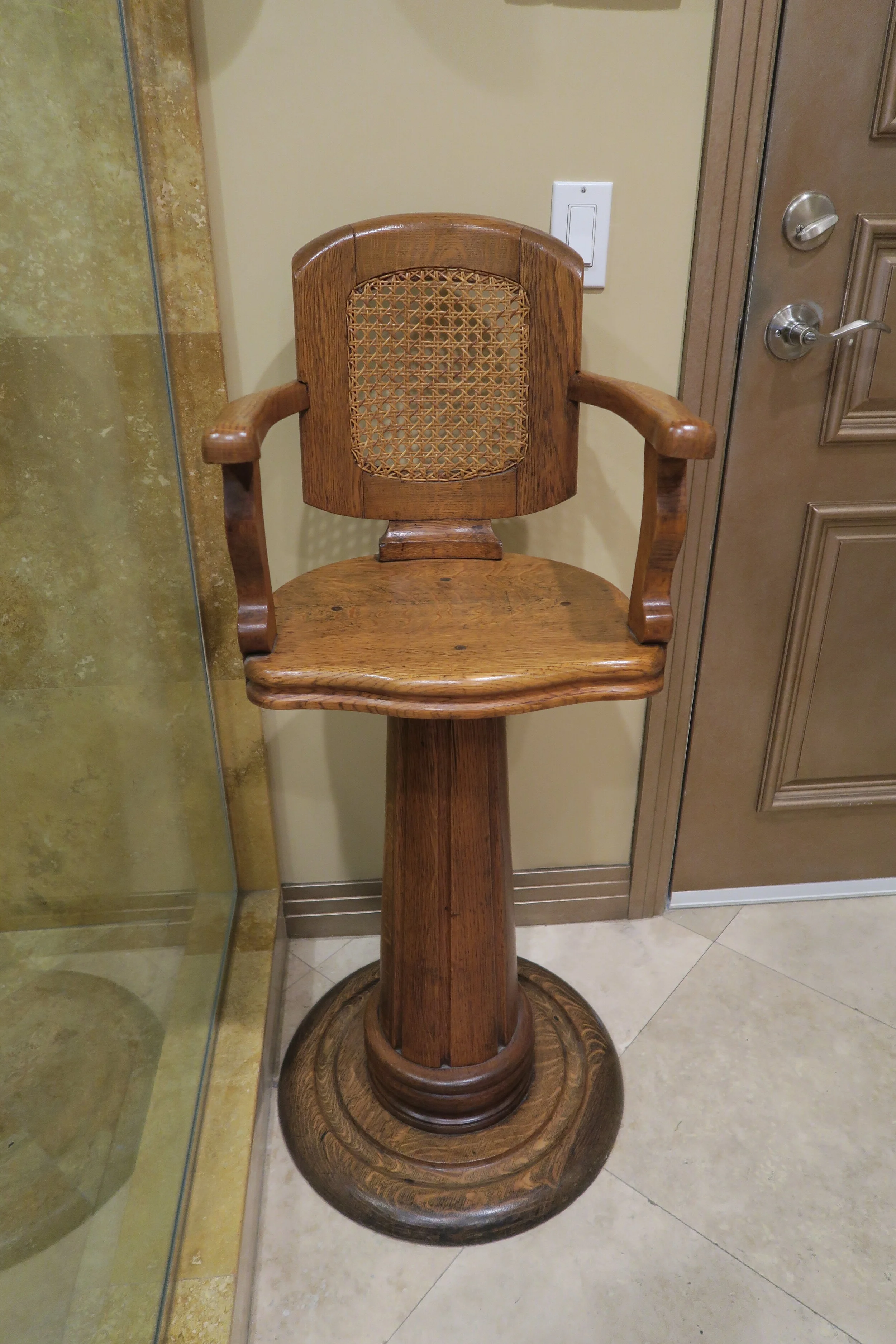Child's Oak and Caned Barber Armchair