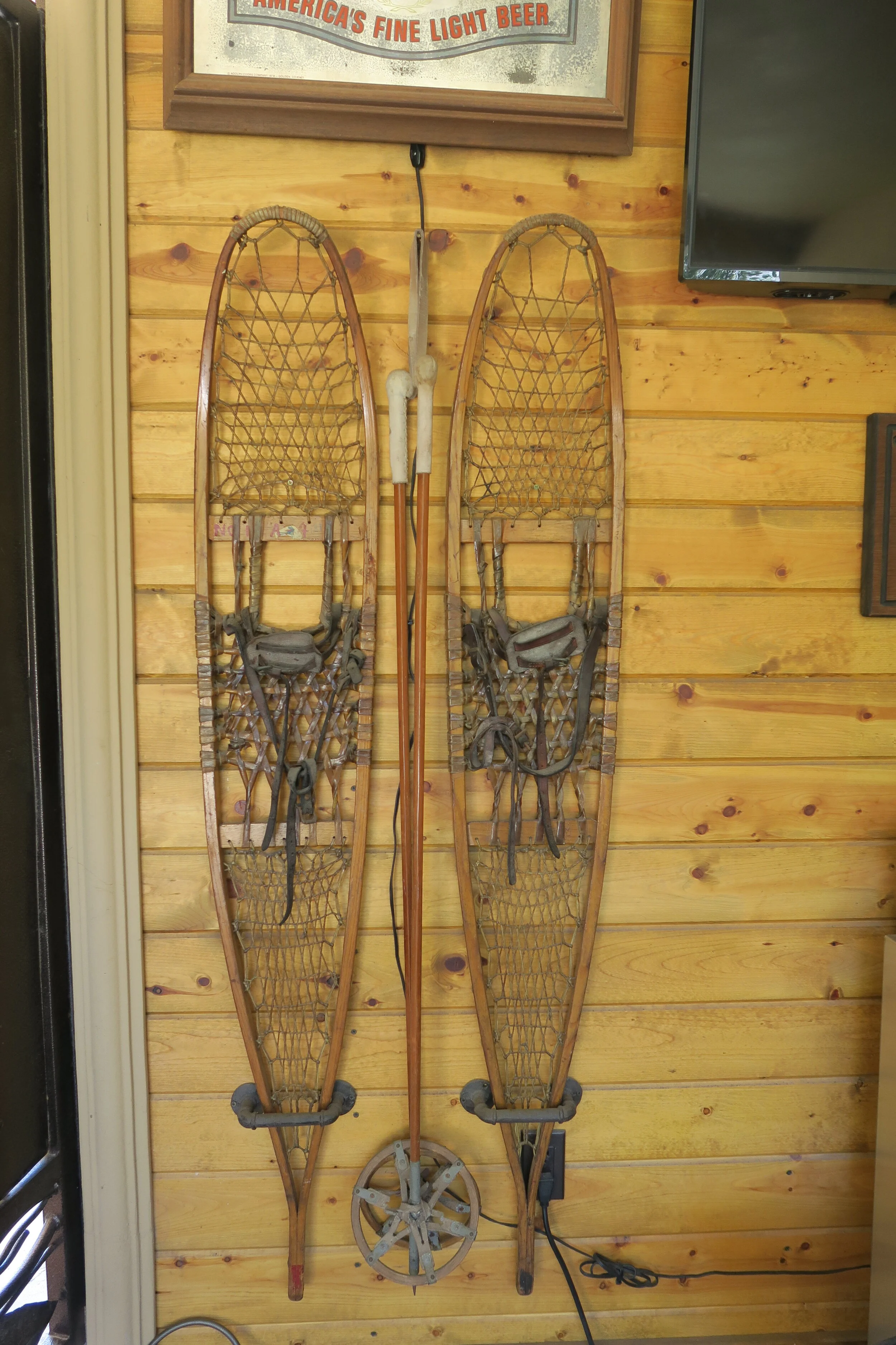 Pair of Vintage Snow Shoes Plus Poles