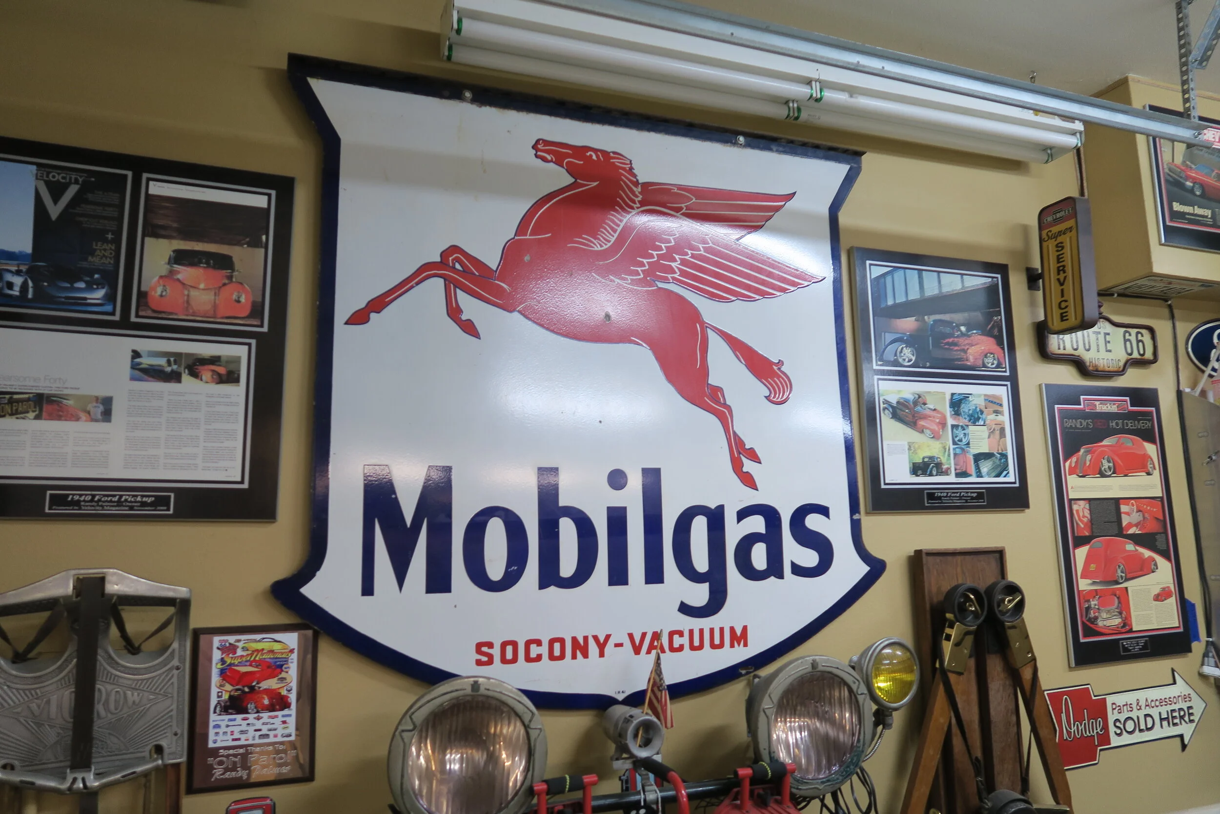 Mobile Gas Pegasus Double-Sided Shield Shape Porcelain Sign