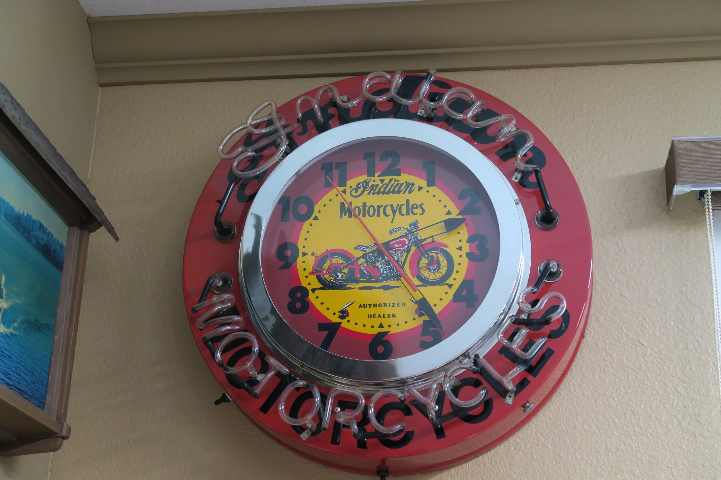 Indian Motorcycle Large Round Red Double Neon Clock