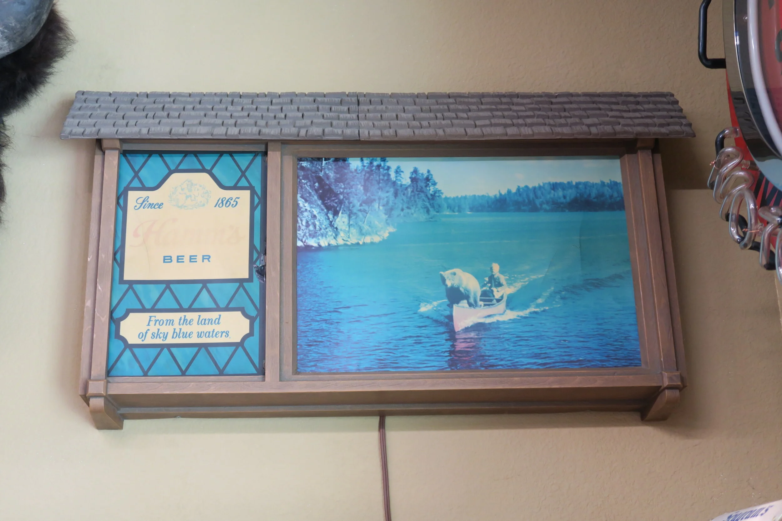 Hamm's Lighted Motion Bear in Canoe Sign