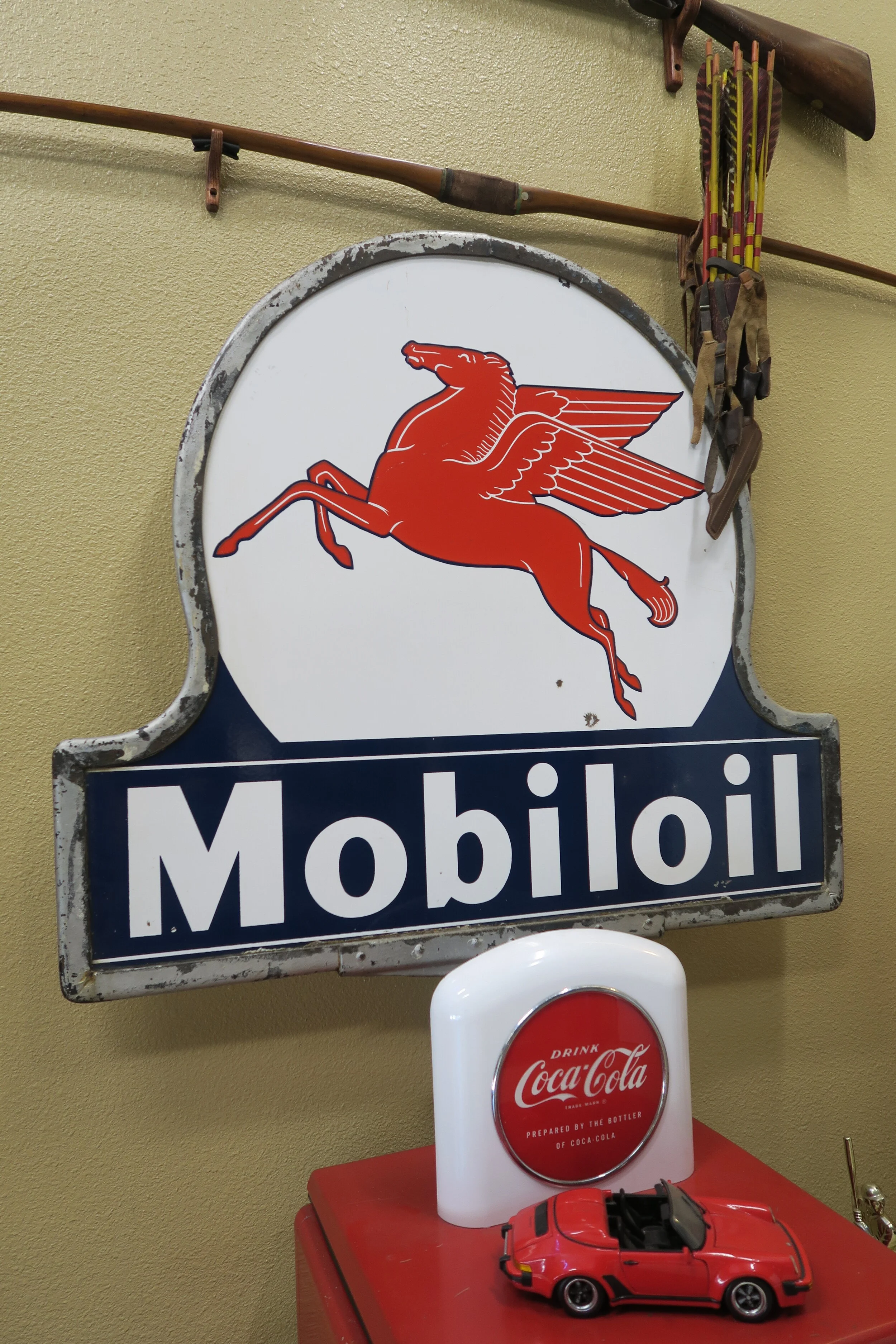 Double-Sided Mobil Oil Keyhole with Pegasus Graphic, Porcelain Sign