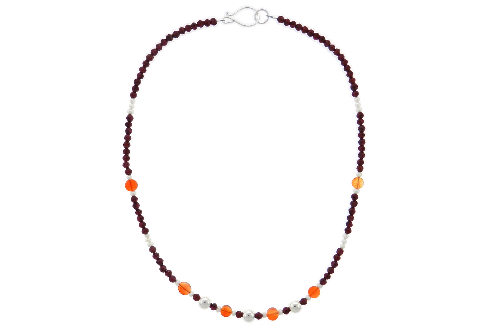 ONE-OF-A-KIND: Sterling Silver, Carnelian, Pearl and Garnet Necklace