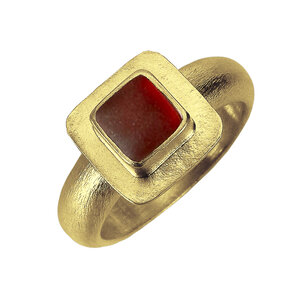 brysomme hamburger influenza Classic Square Ring in Gold with Etched Glass — amy faust