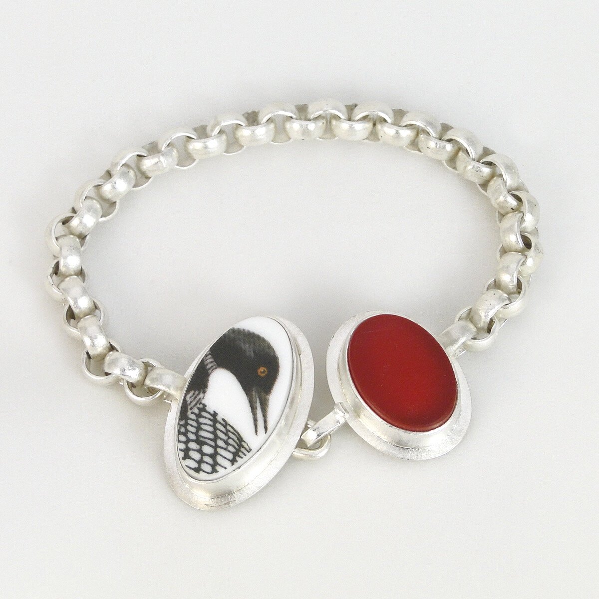 Loon with Recycled Red Glass Bracelet - SOLD but can be reproduced