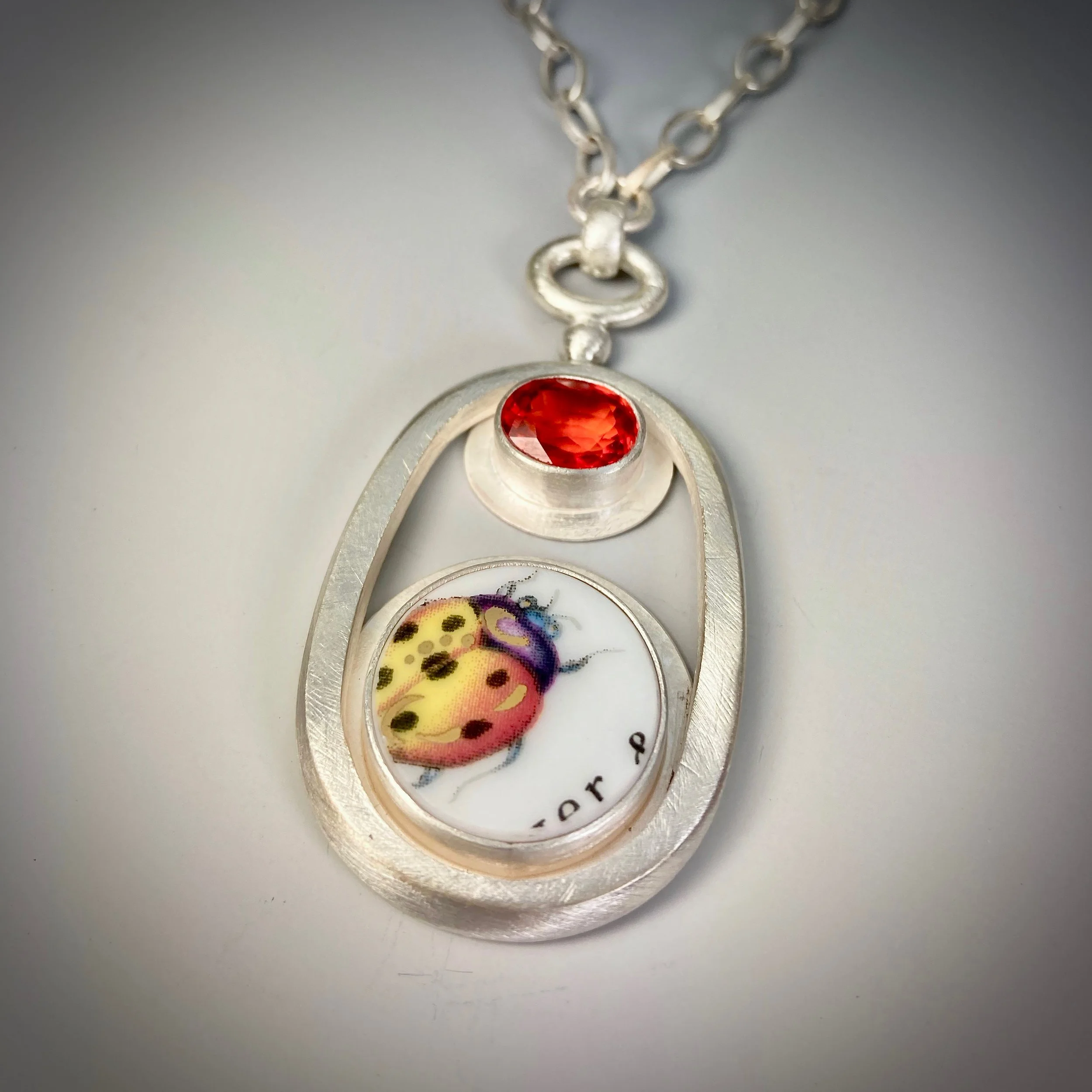 Ladybug with Orange Garnet Neckpiece